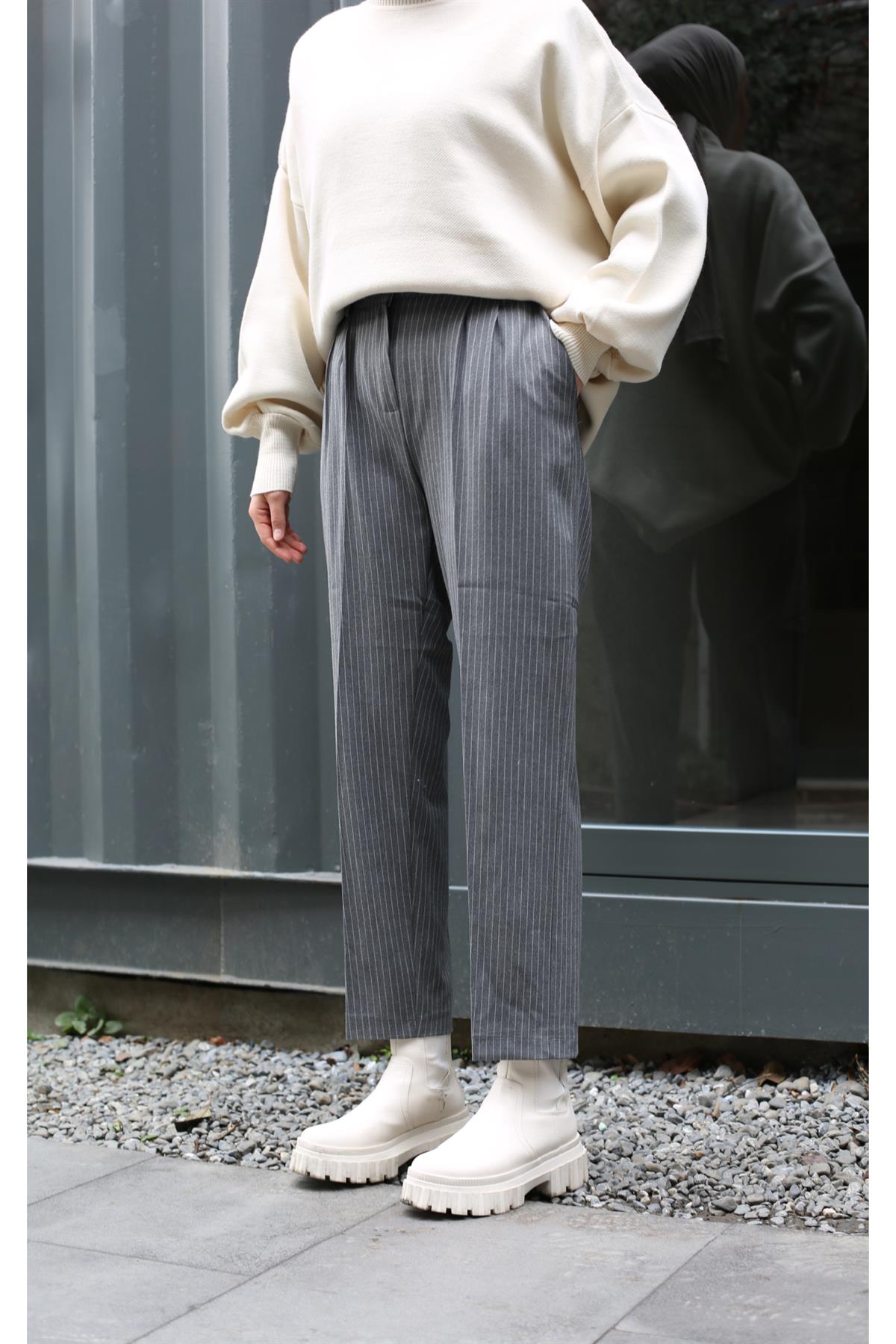 Çizgili Kumaş Pantolon Antrasit