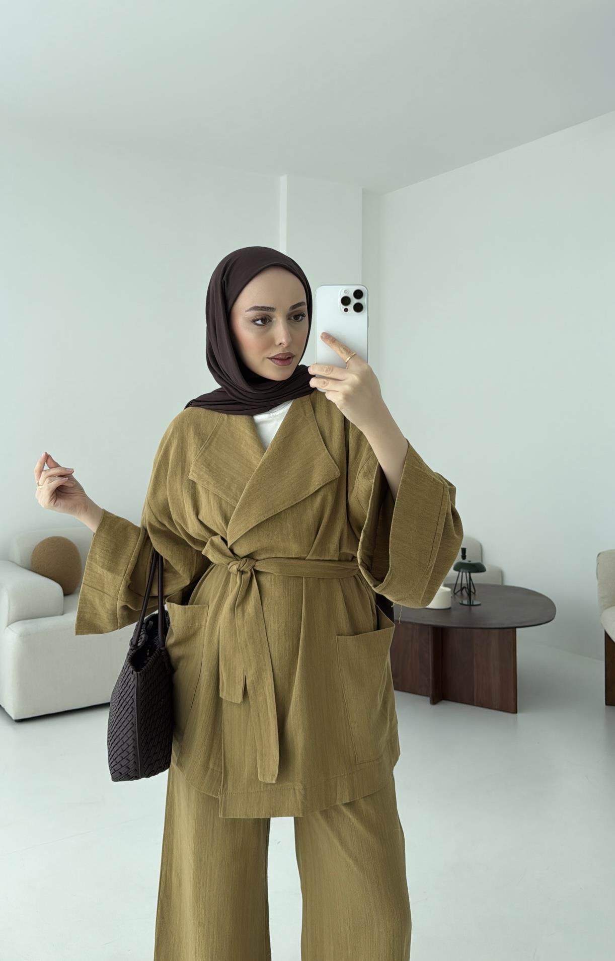 Keten Ceketli Takım Hardal