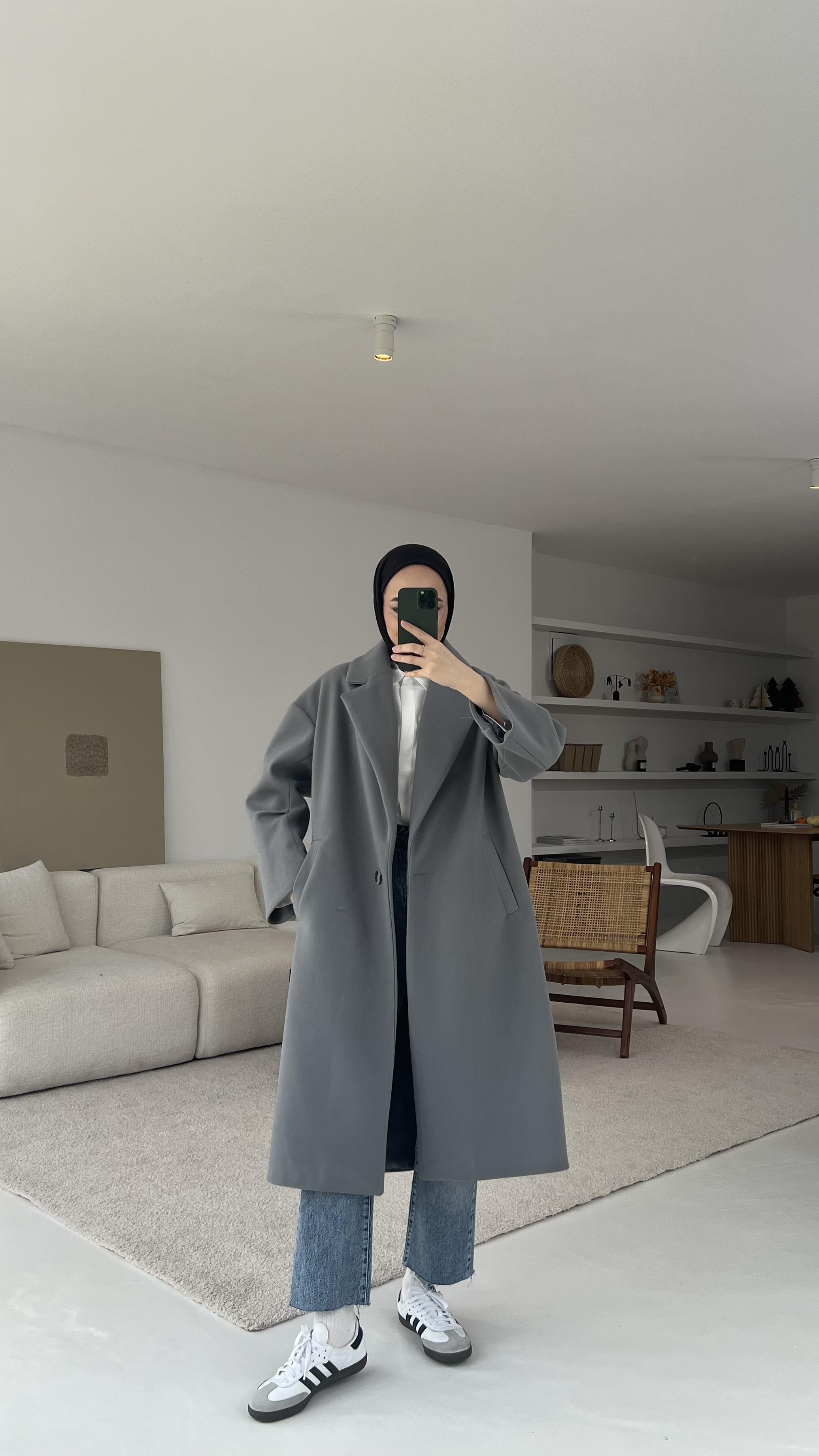 Premium Kaşe Kaban Gri