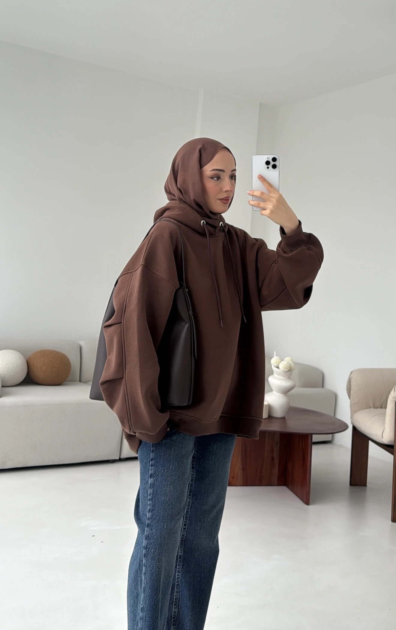 Kolu Pile Detay Oversize Sweatshirt Kahve