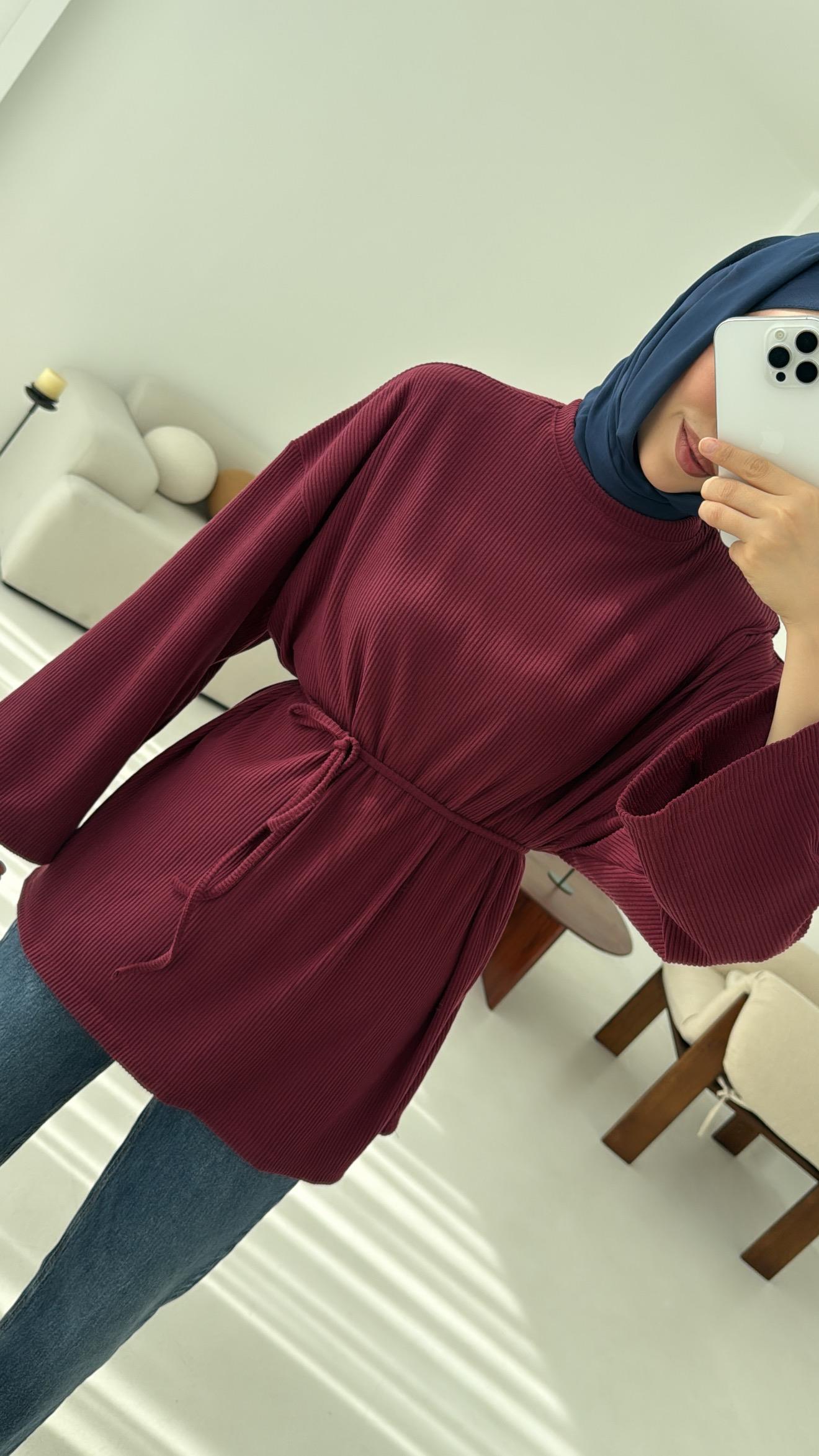 Biyeli Kaşkorse Tunik  Bordo