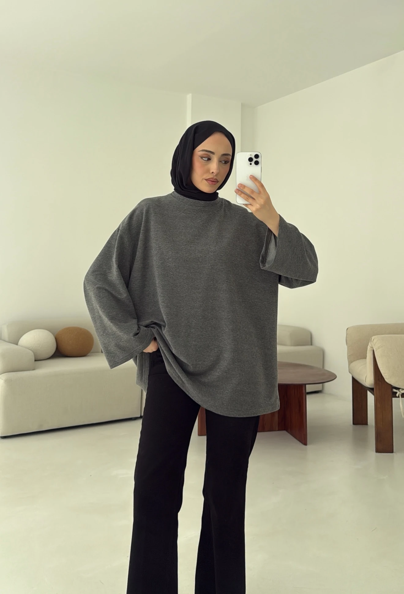 Basic İki İplik Sweat Koyu Gri