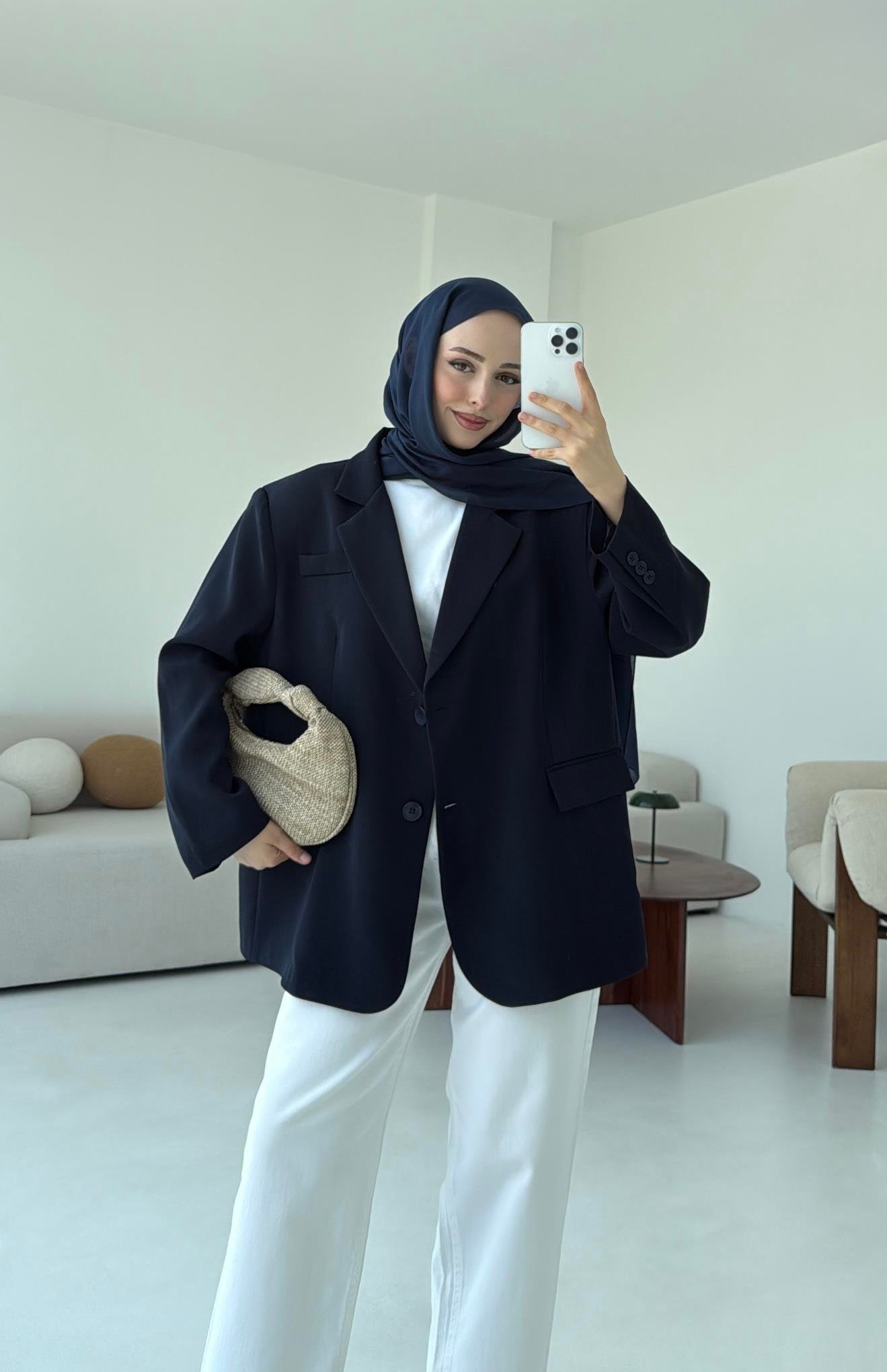 Çift Dügmeli Oversize Blazer Ceket Lacivert