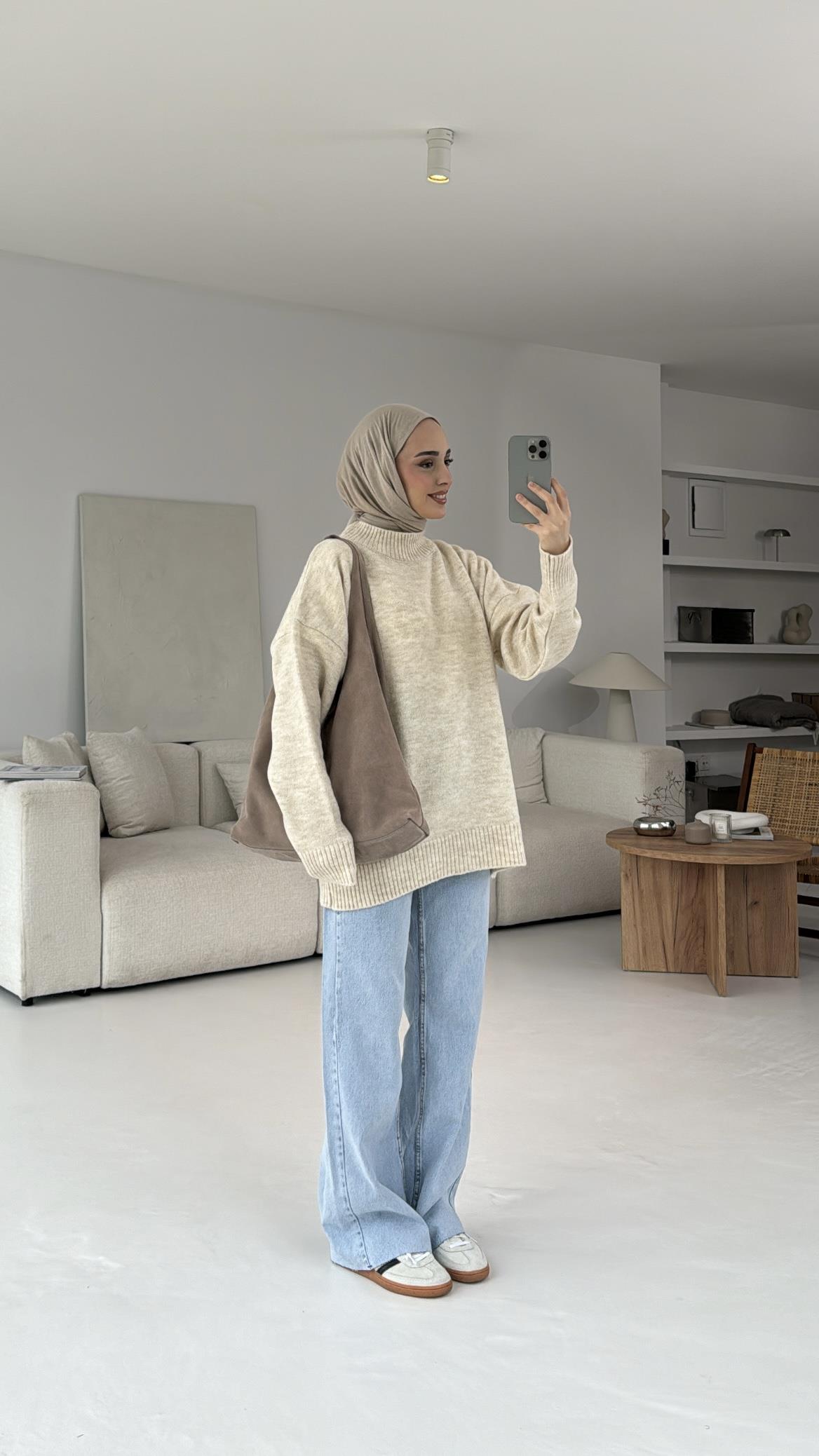 Yumuşak Triko Kazak Bej