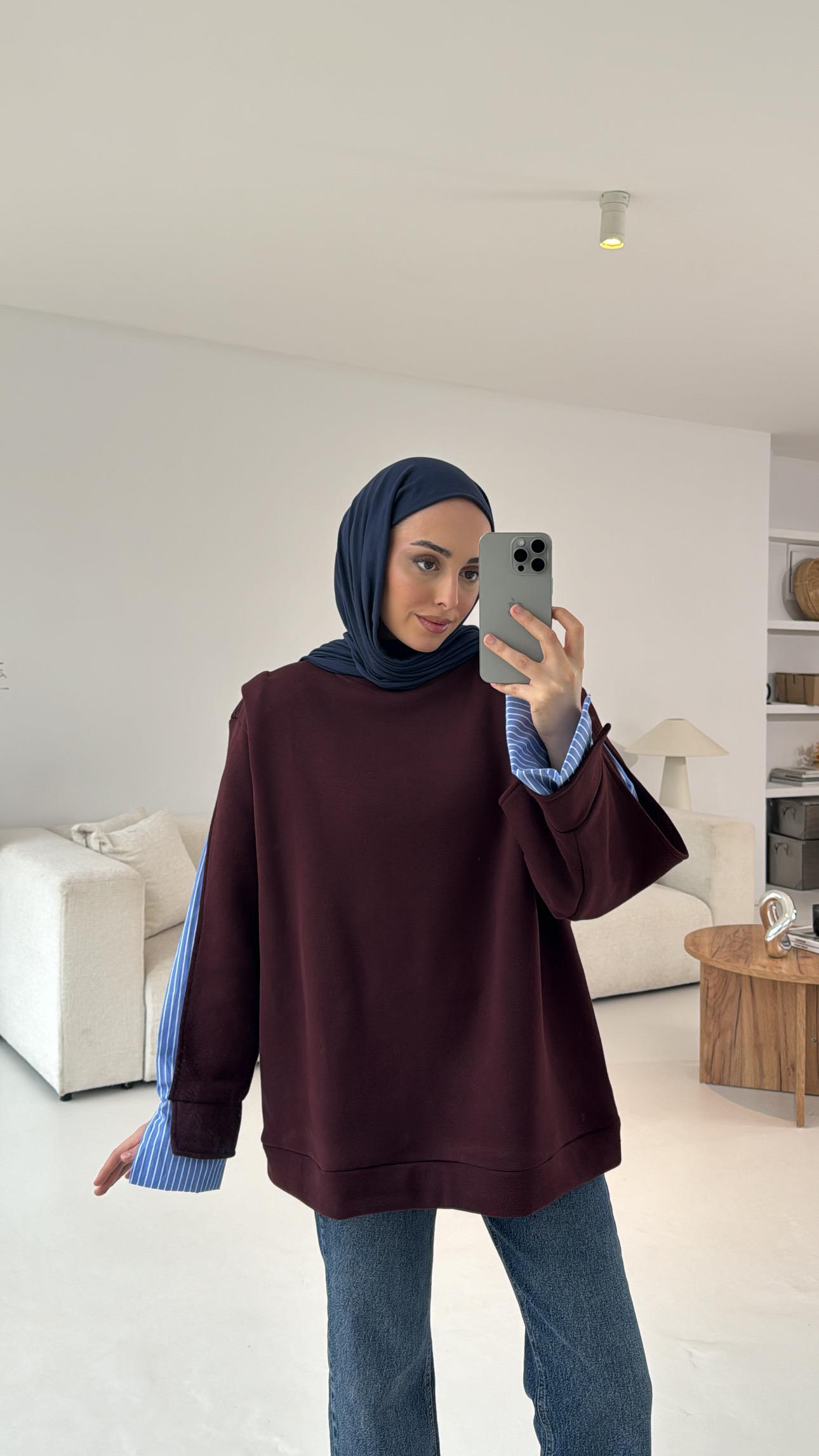 Gömlek Detay Sweatshirt Bordo