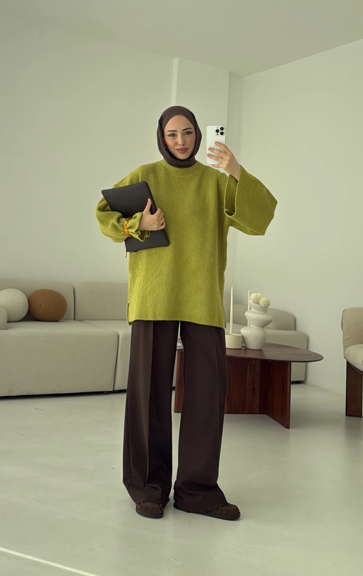  Premium Kalın Fitilli Kazak Olive