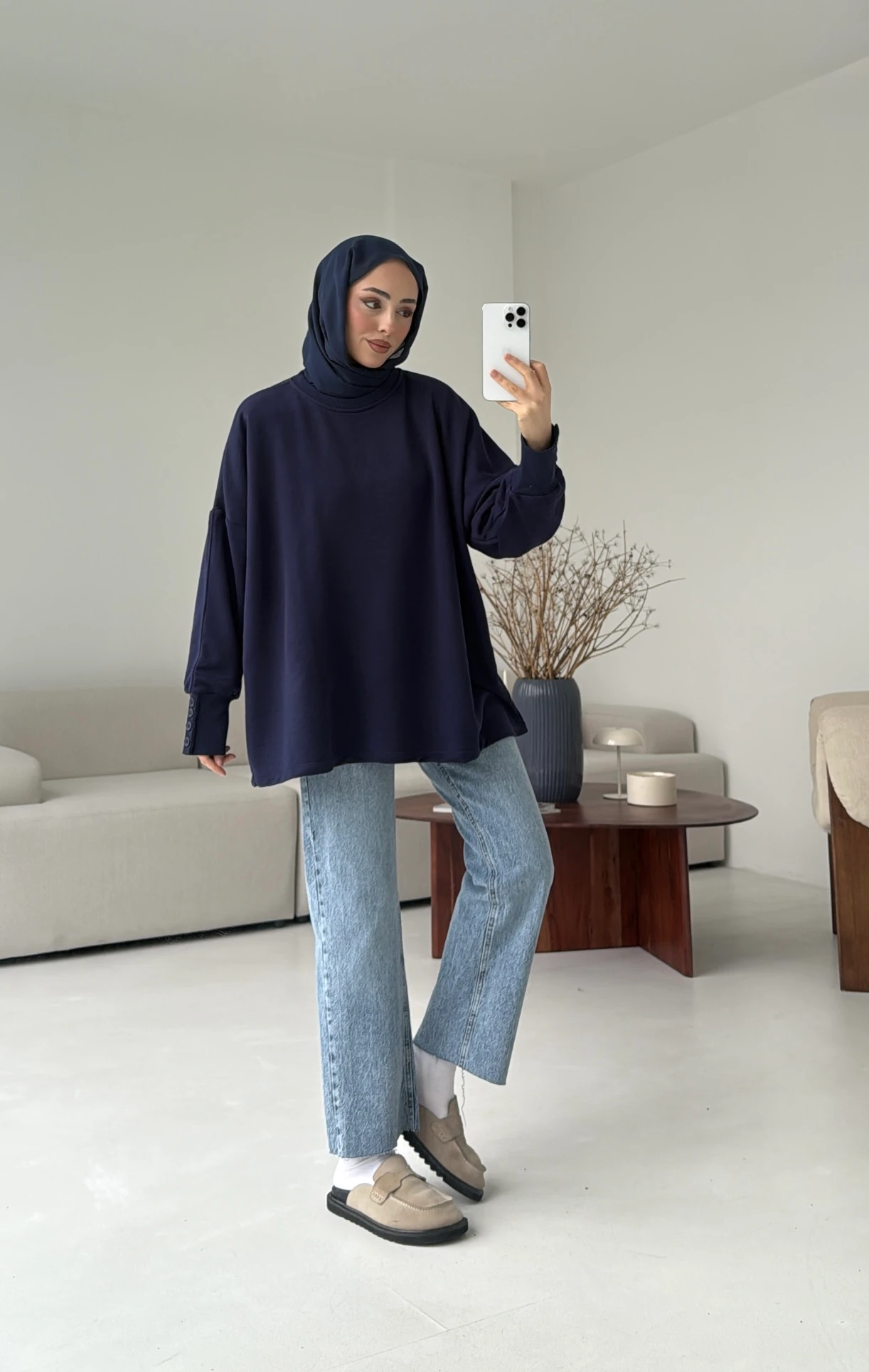 Manşeti Düğme Detay Swearshirt Lacivert