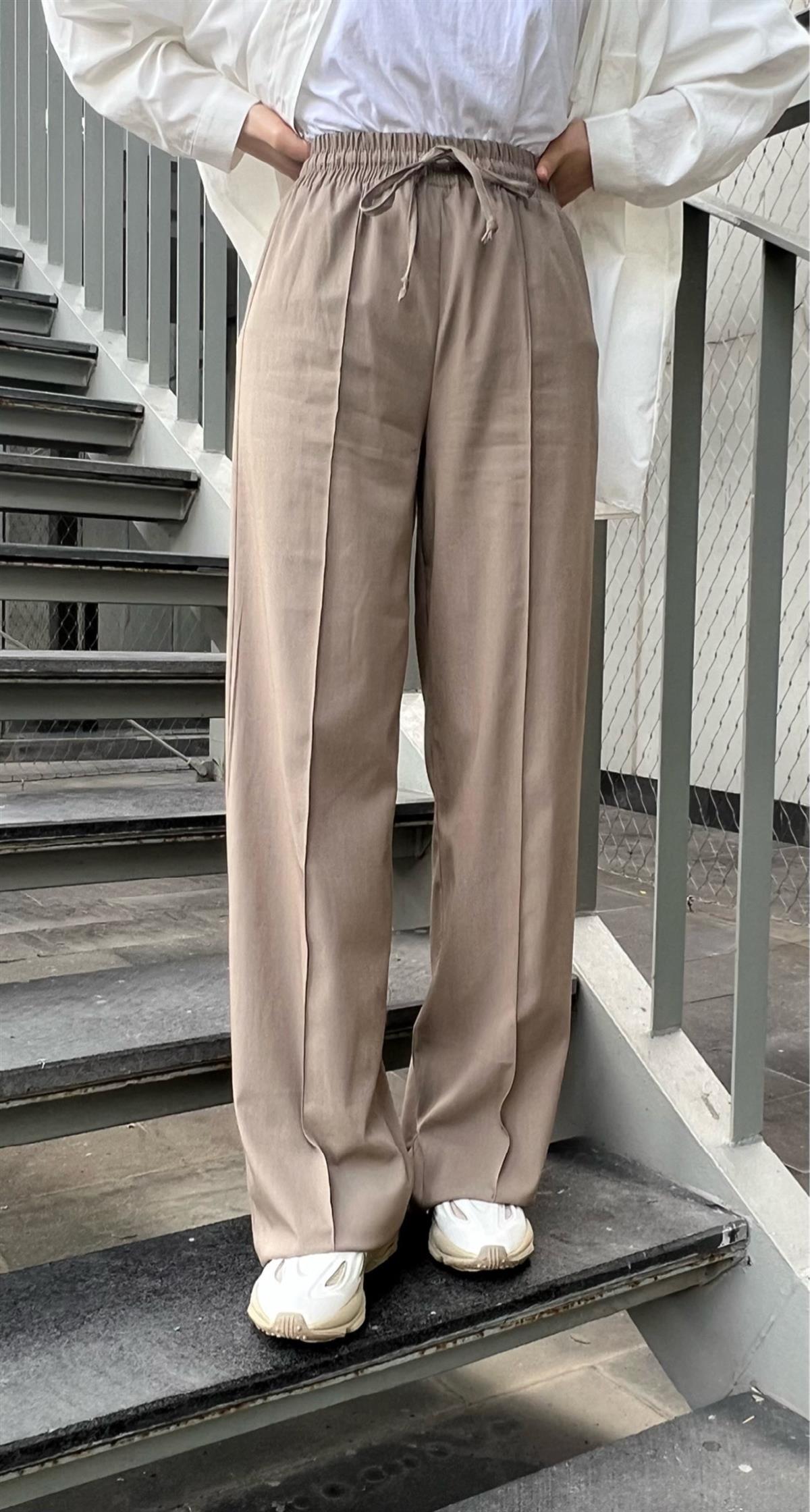 Beli Lastikli Palazzo Pantolon Haki