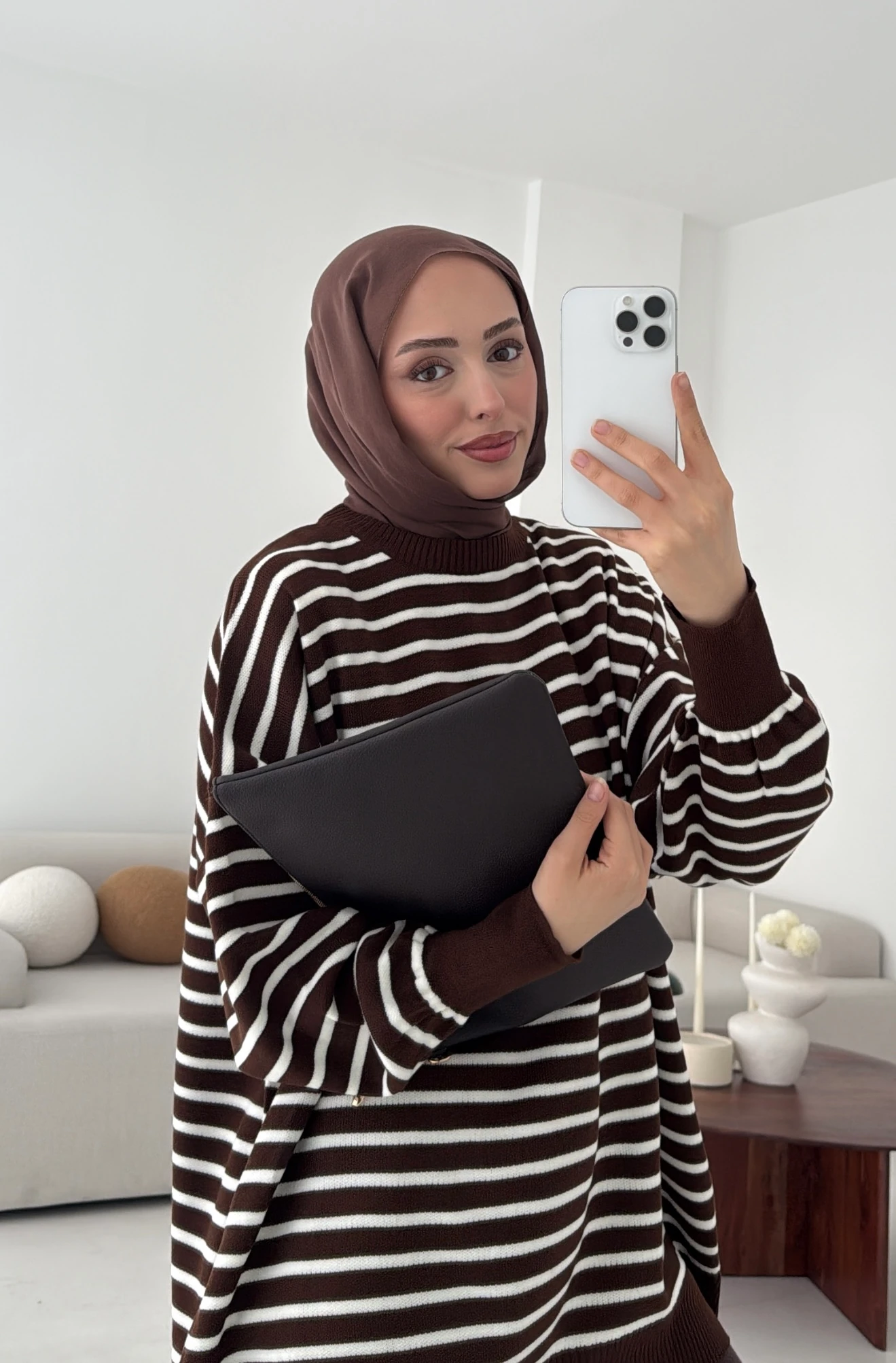 Çizgili Triko Kazak Kahve