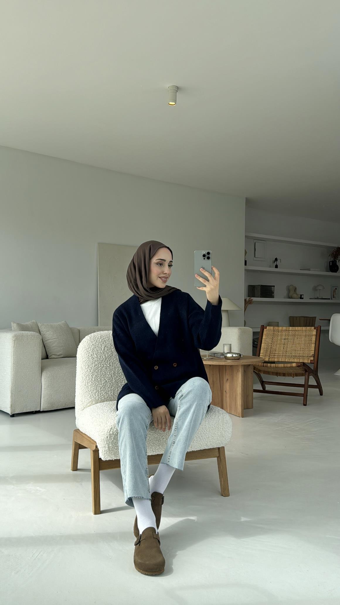 Düğmeli Cepli Triko Hırka Lacivert