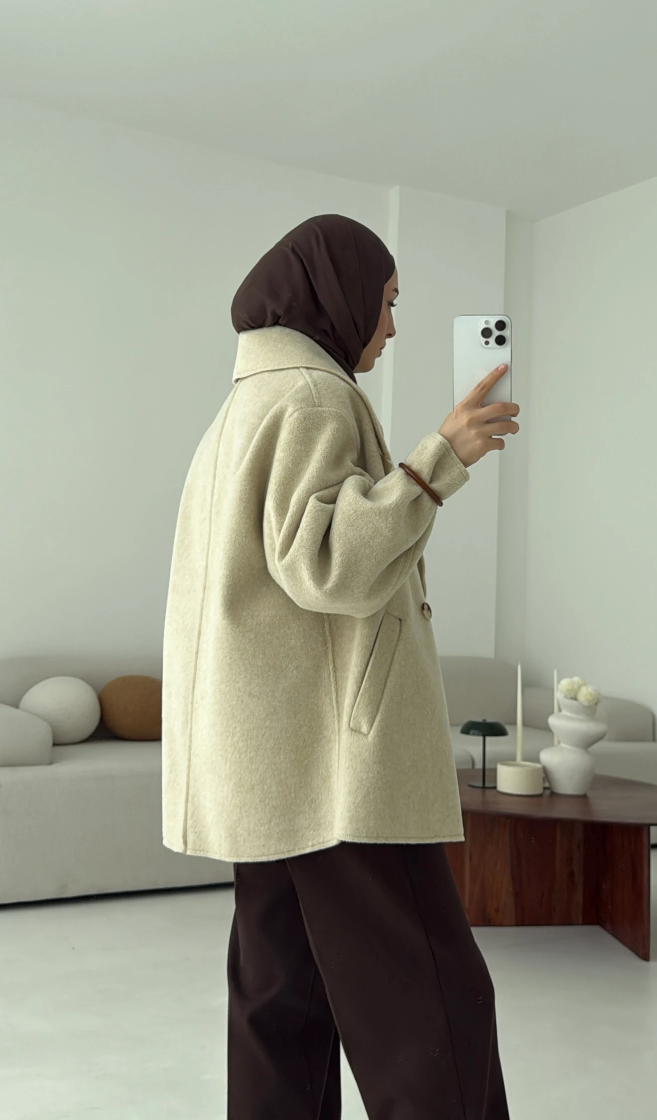 Yumuşak Şal Yaka Kaban Bej