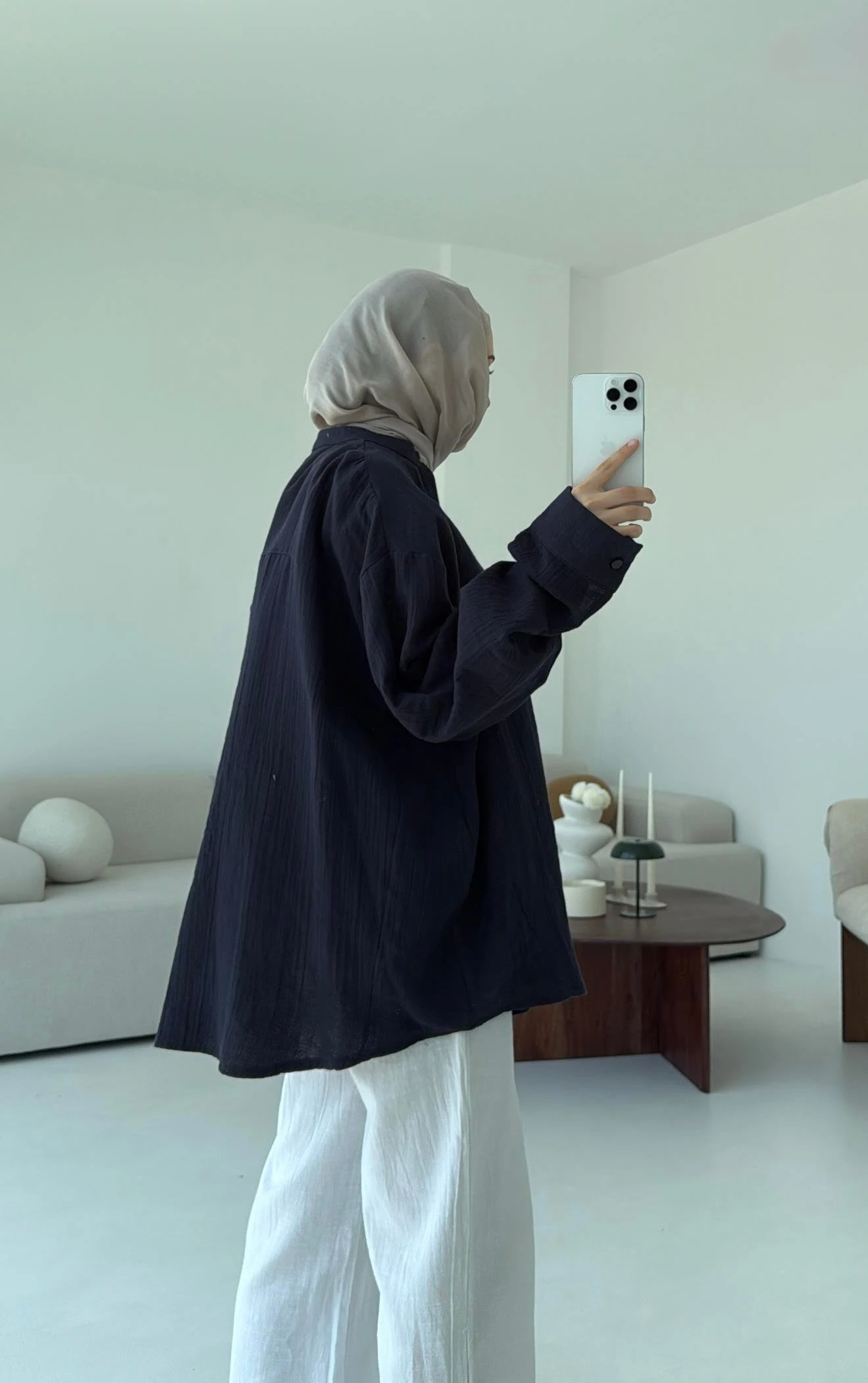 Müslin Düğmeli Gömlek Lacivert