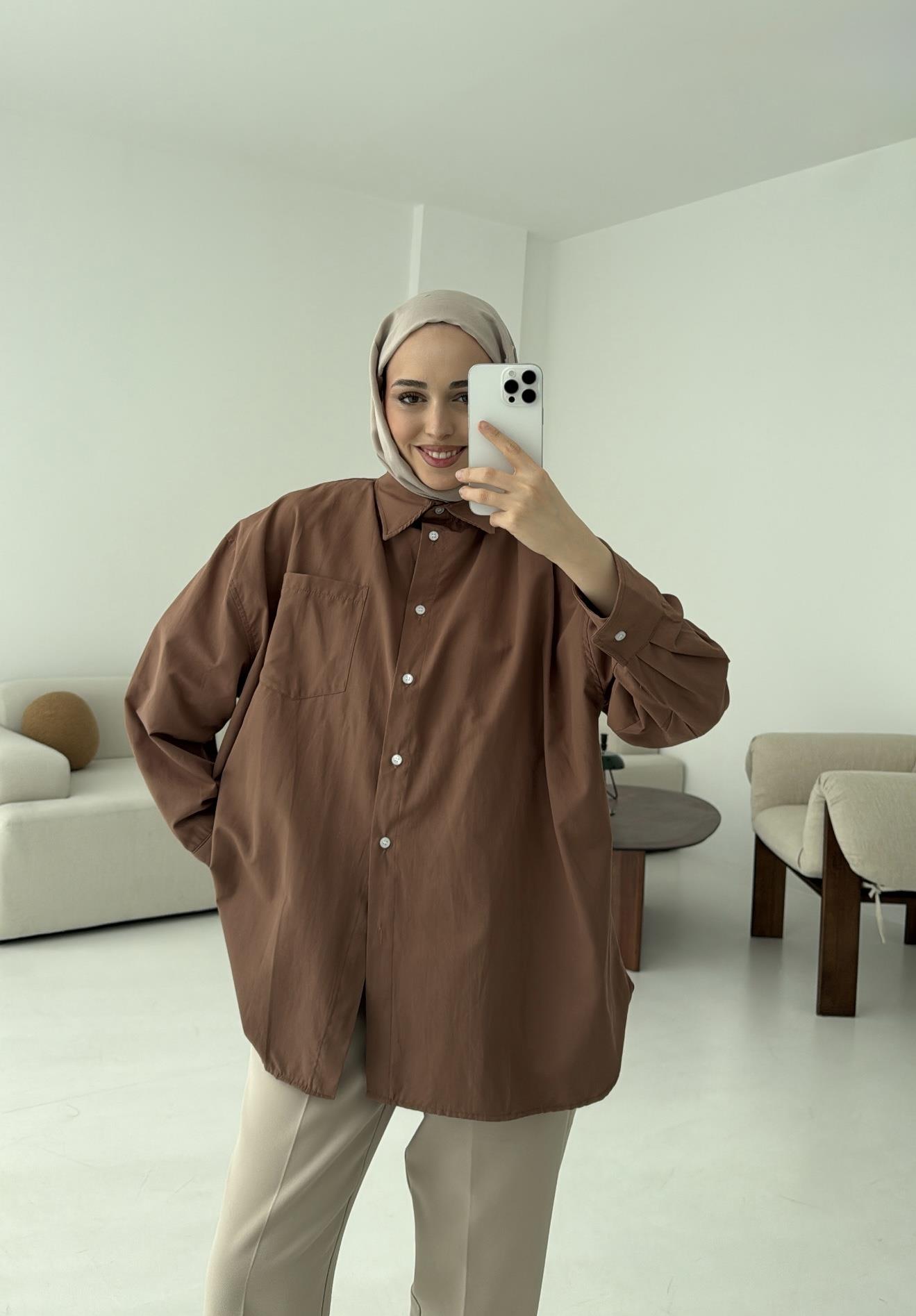 Premium Poplin Gömlek Kahve