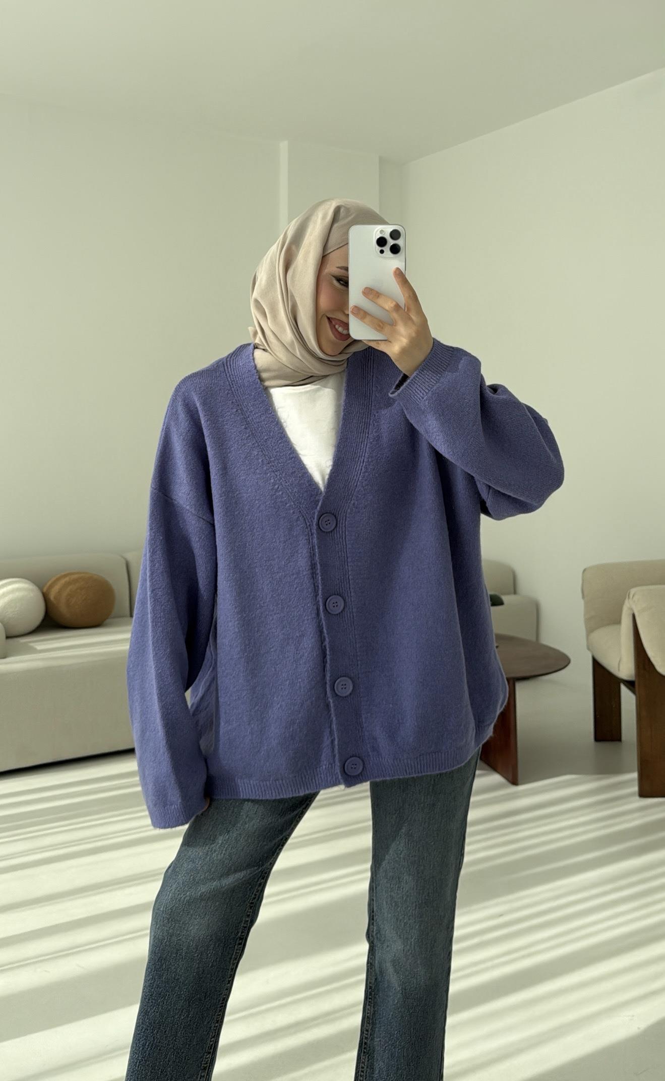 Oversize Yünlü Kazak Lila