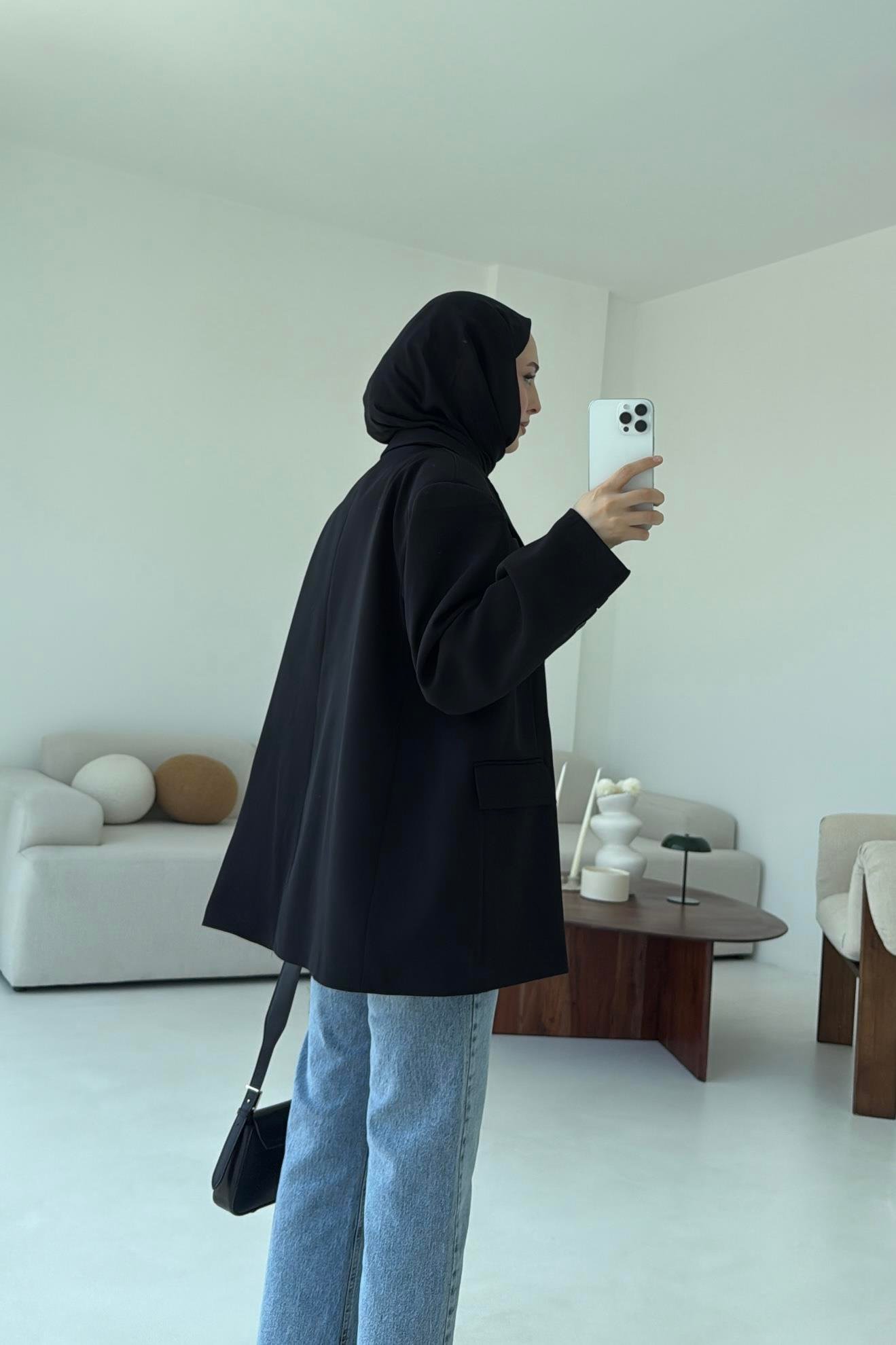 Çift Dügmeli Oversize Blazer Ceket Siyah