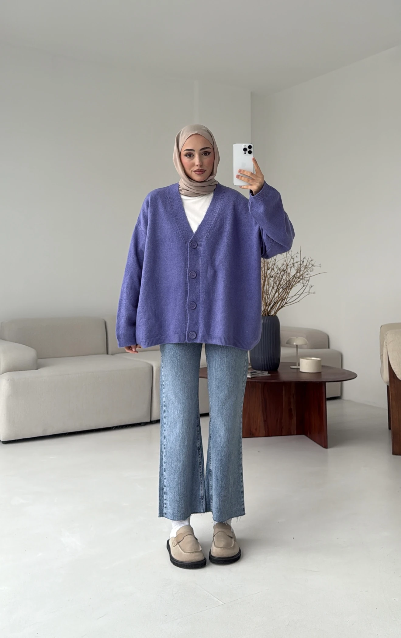 Oversize Yünlü Kazak Lila