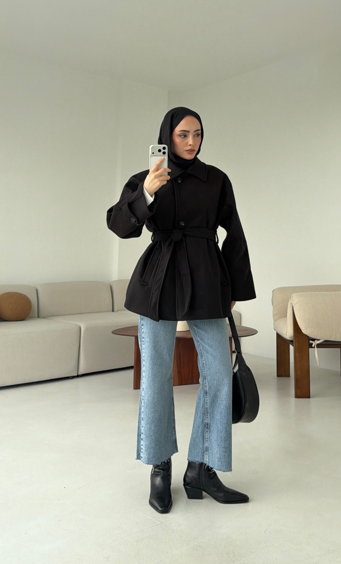 Kol Apoletli Kaşe Kaban Siyah