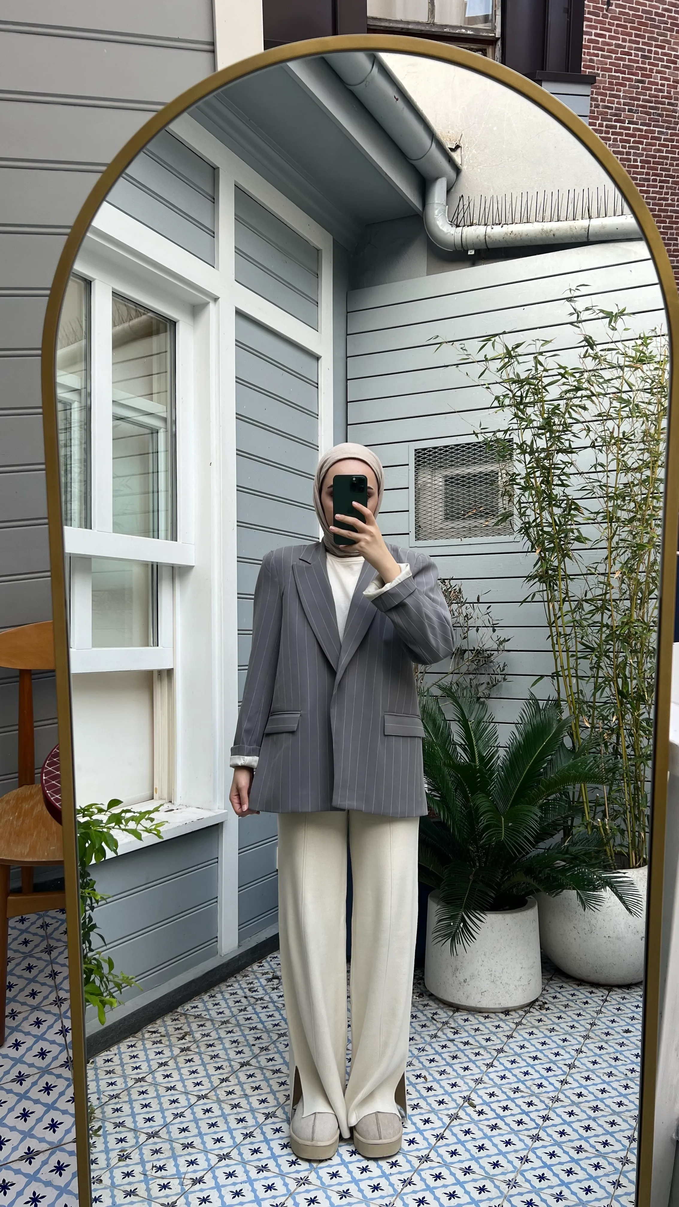 Antrasit Çizgili Blazer Ceket