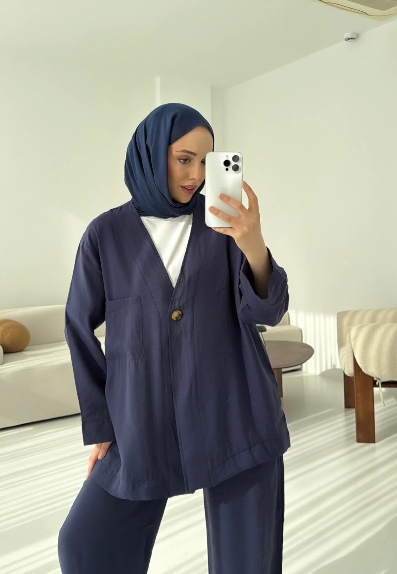 Tek Düğme Cepli Takım Lacivert