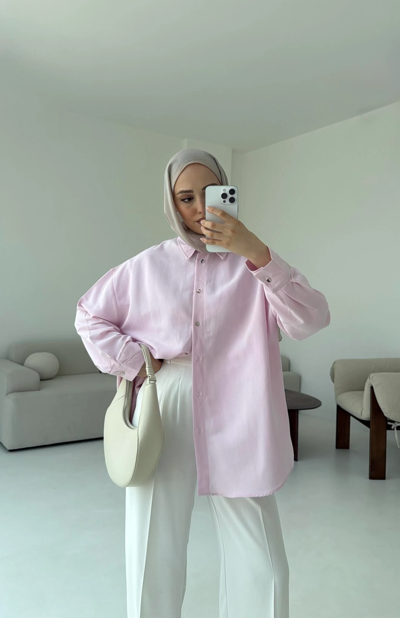 Basic Oversize  Keten Gömlek Pembe