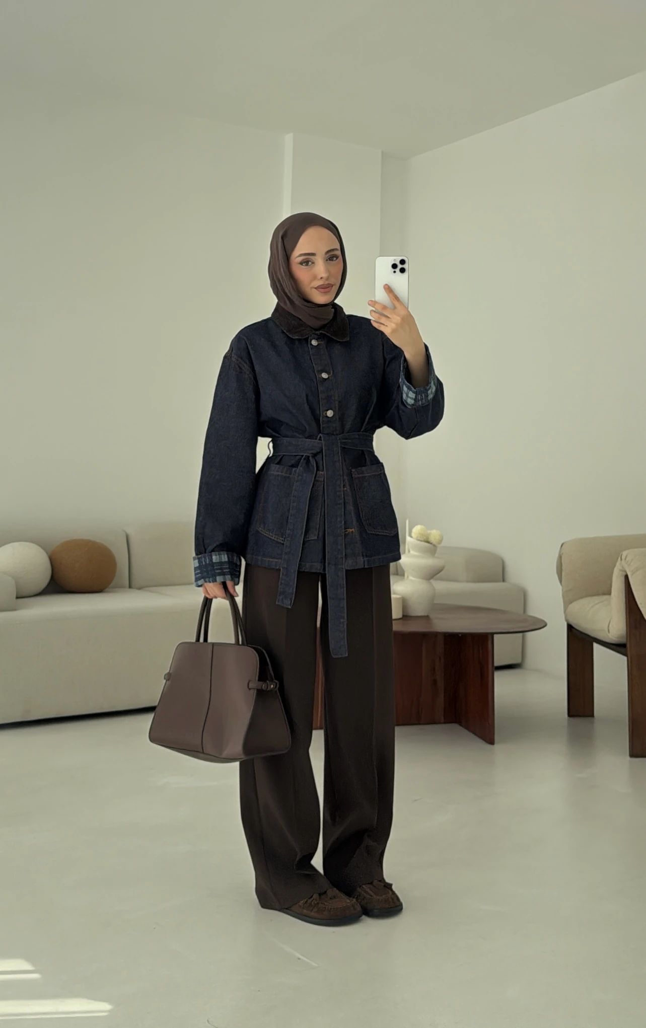 Astarı Ekose Detay Denim Ceket Mavi