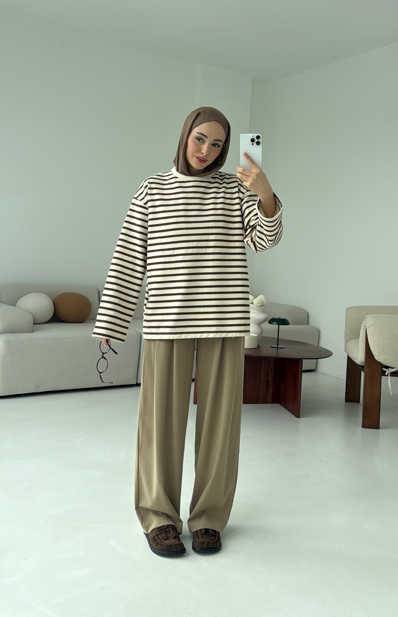 Kahve Çizgili Sweat