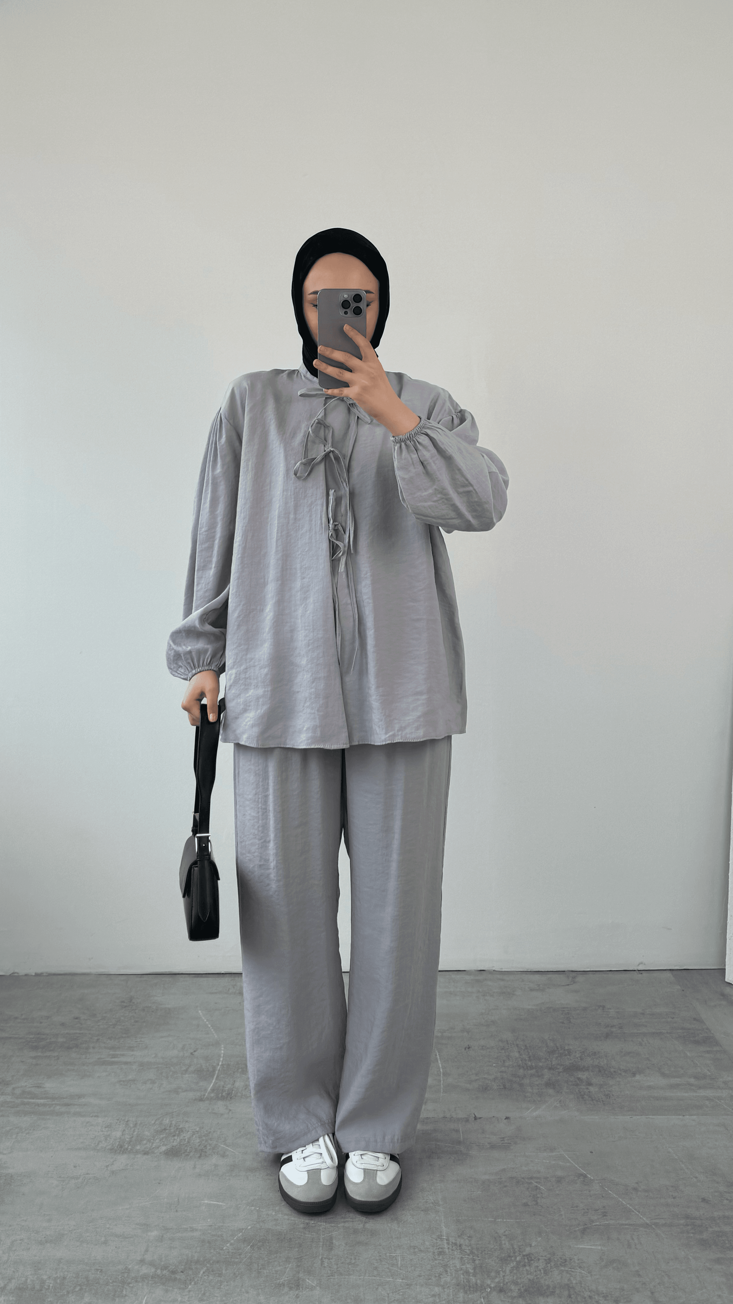 Tencel Önden Bağlamalı Kimonolu Takım Gri