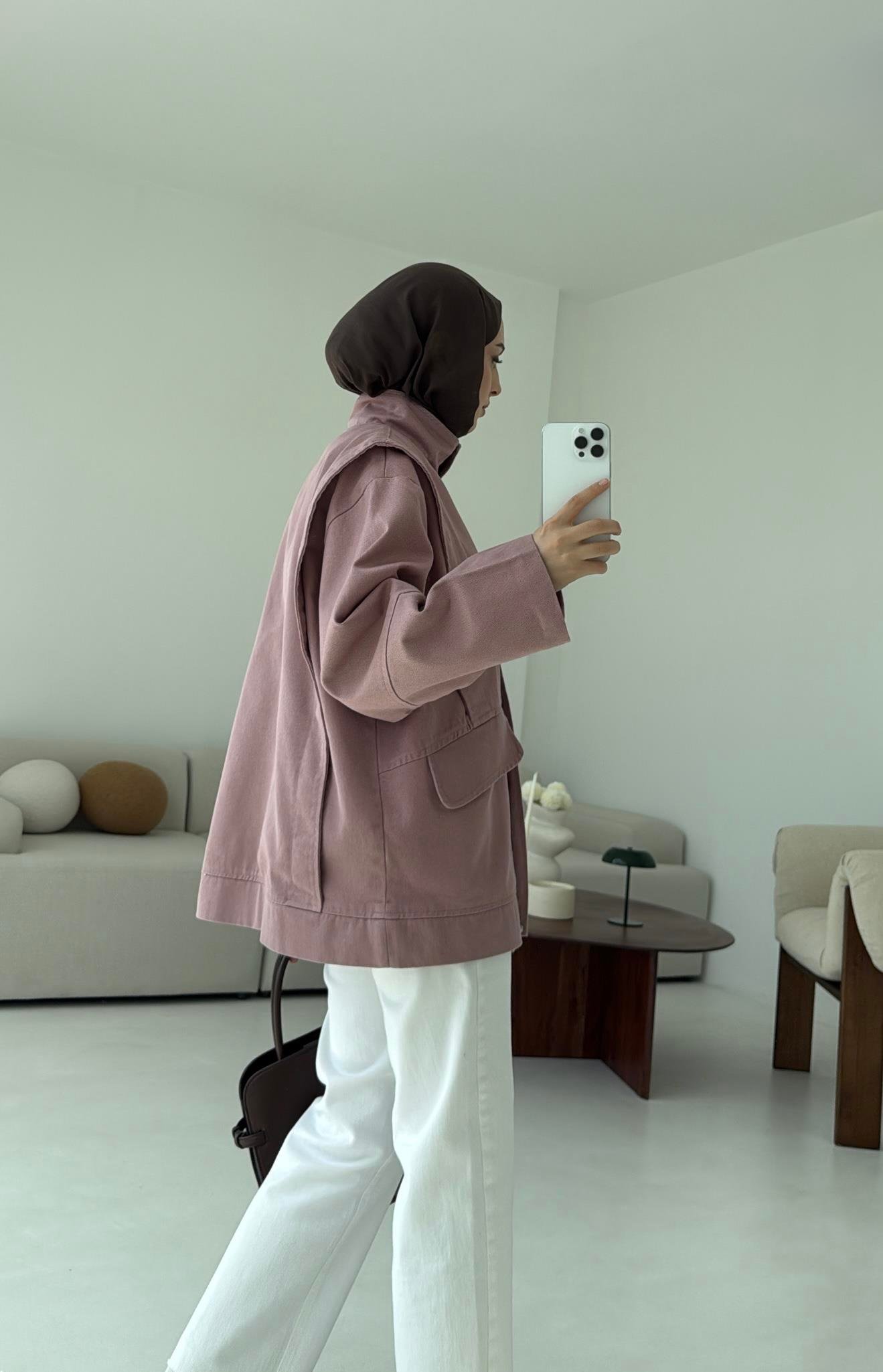 Premium Gabardin Tasarım Ceket Gül Kurusu