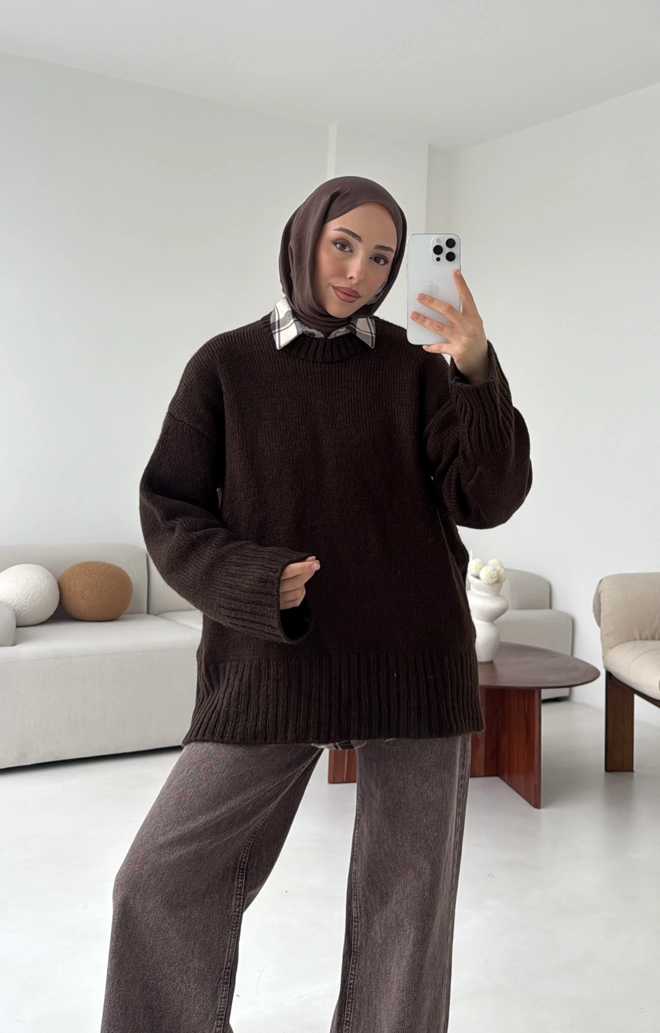 Oversize Soft Triko Kazak Acı Kahve