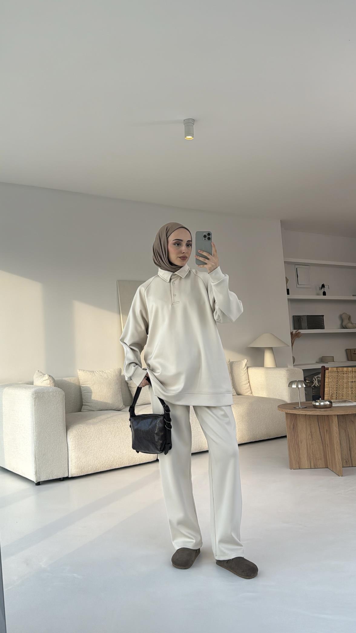 Scuba Polo Yaka Takım Bej