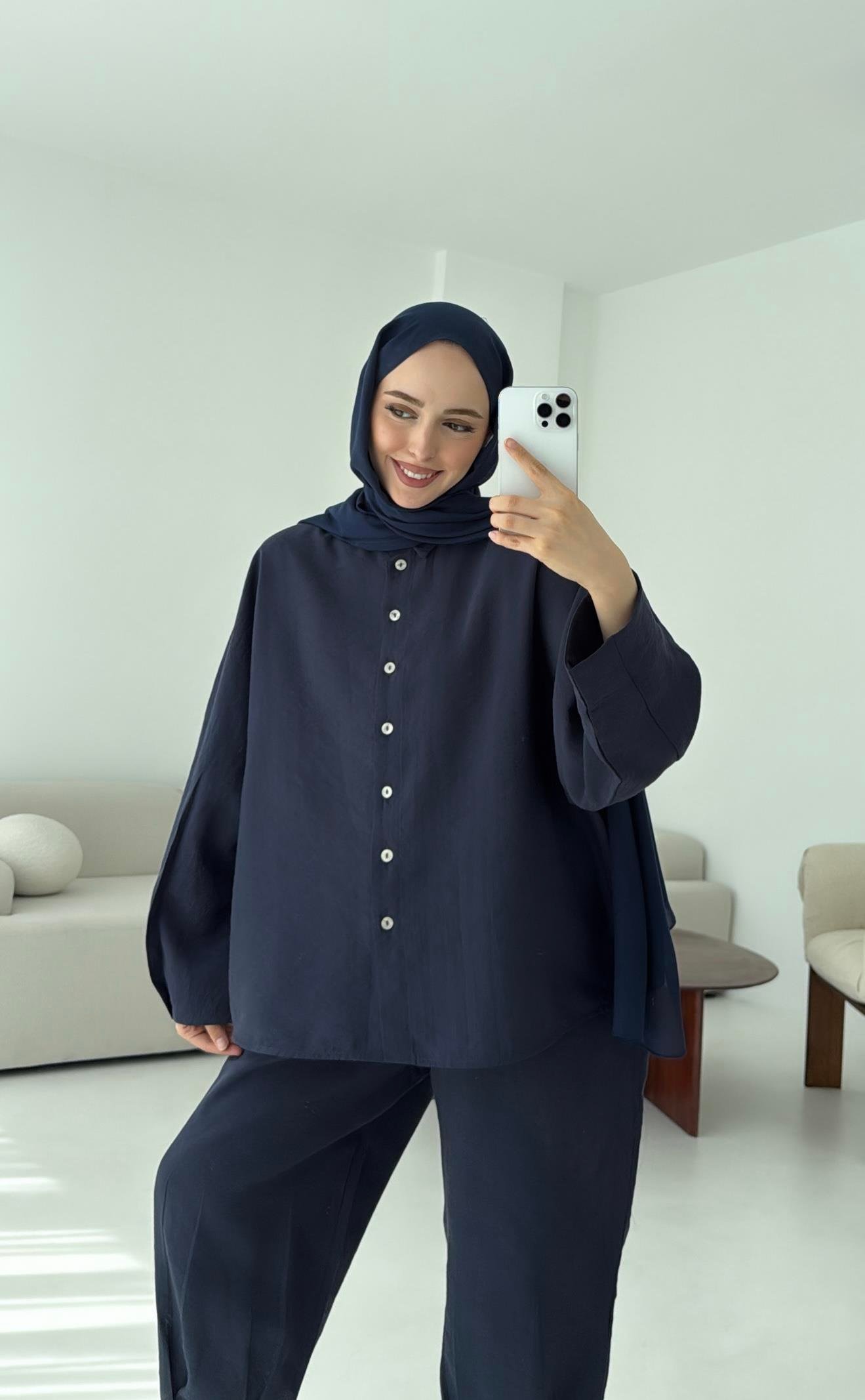 Pens Detay Tencel Takım Lacivert