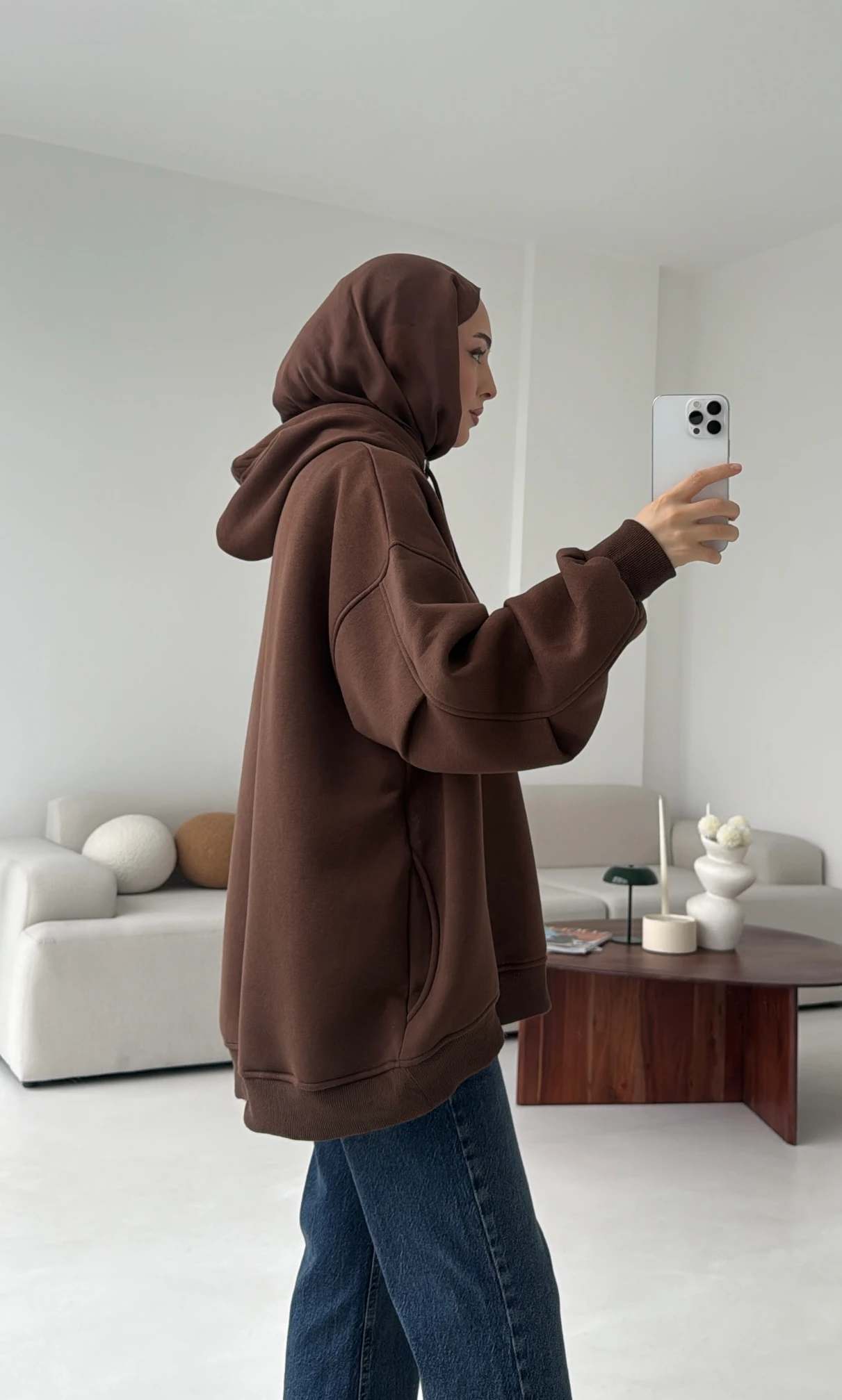 Kolu Pile Detay Oversize Sweatshirt Kahve