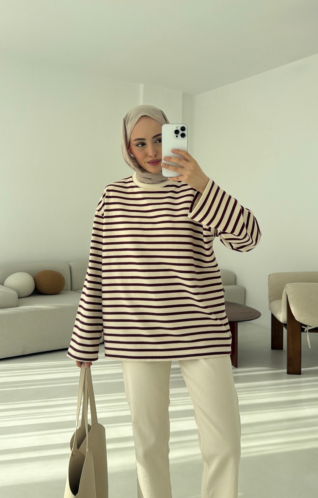 Bordo Çizgili Sweat