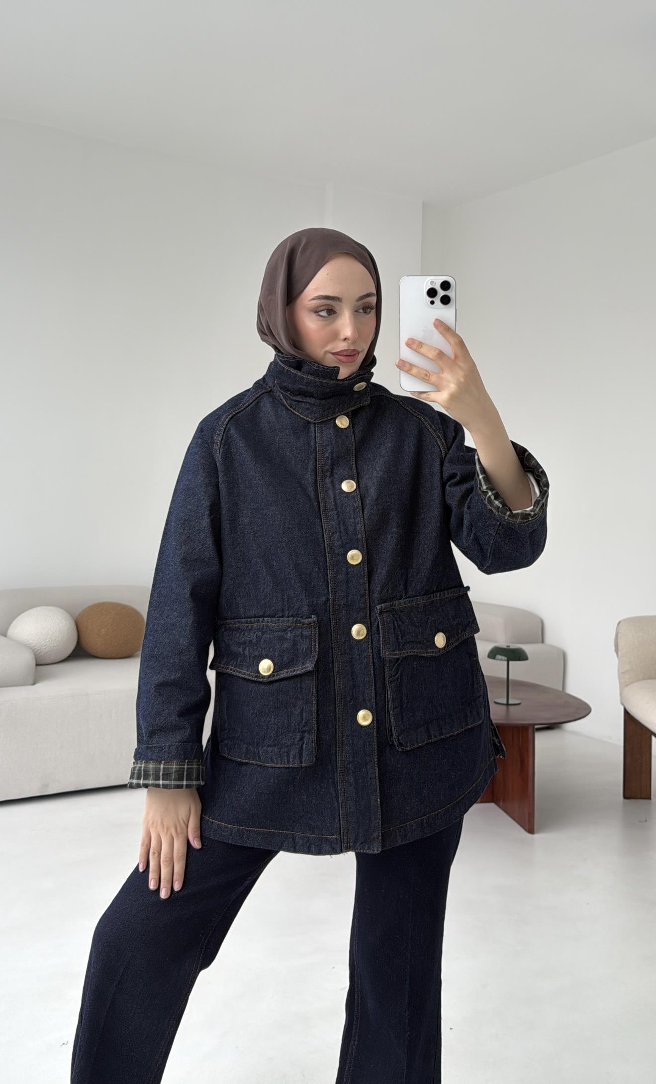Kadife Yaka Premium Denim Ceket
