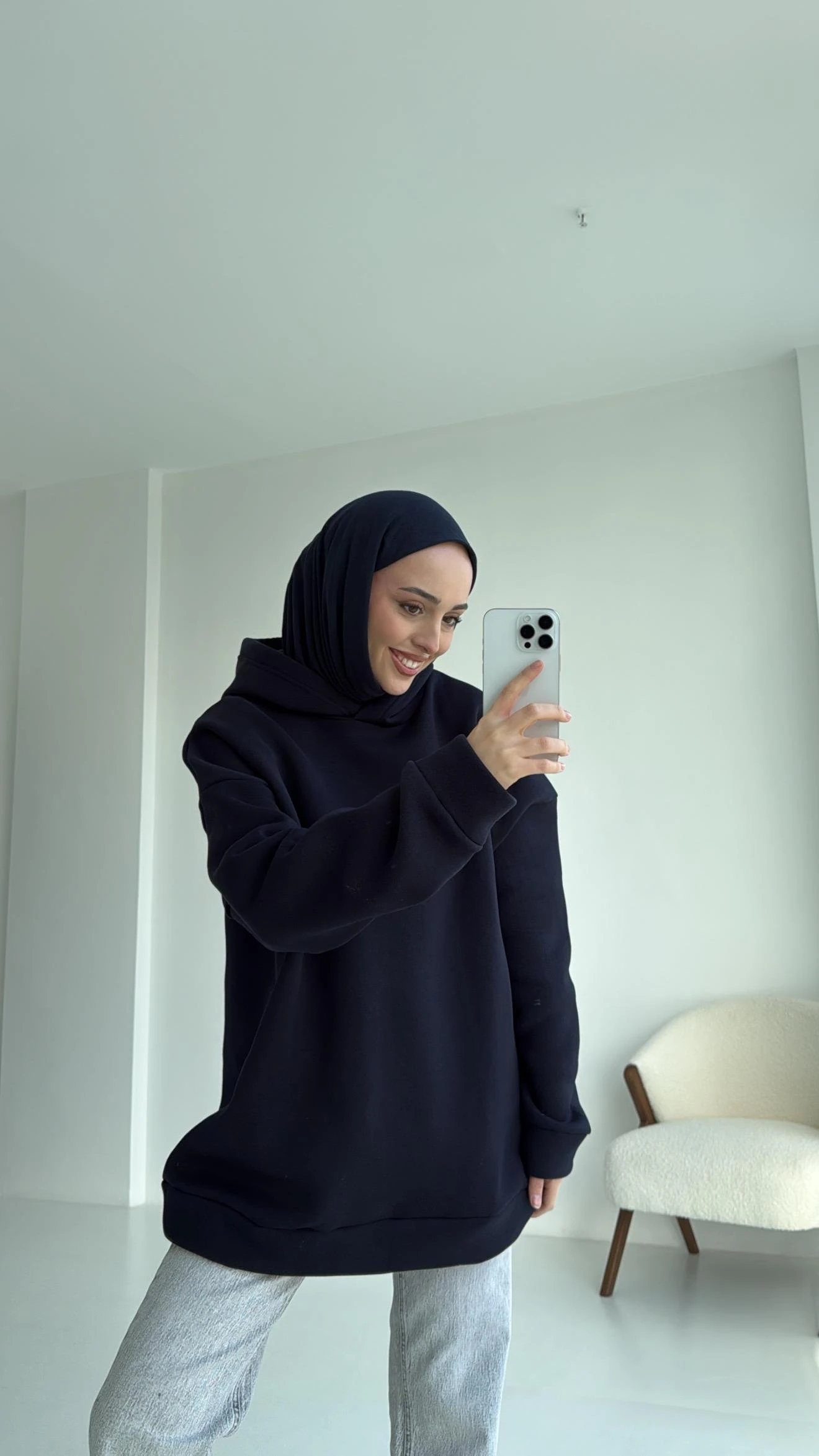 Şardonlu Oversize Lacivert Sweatshirt