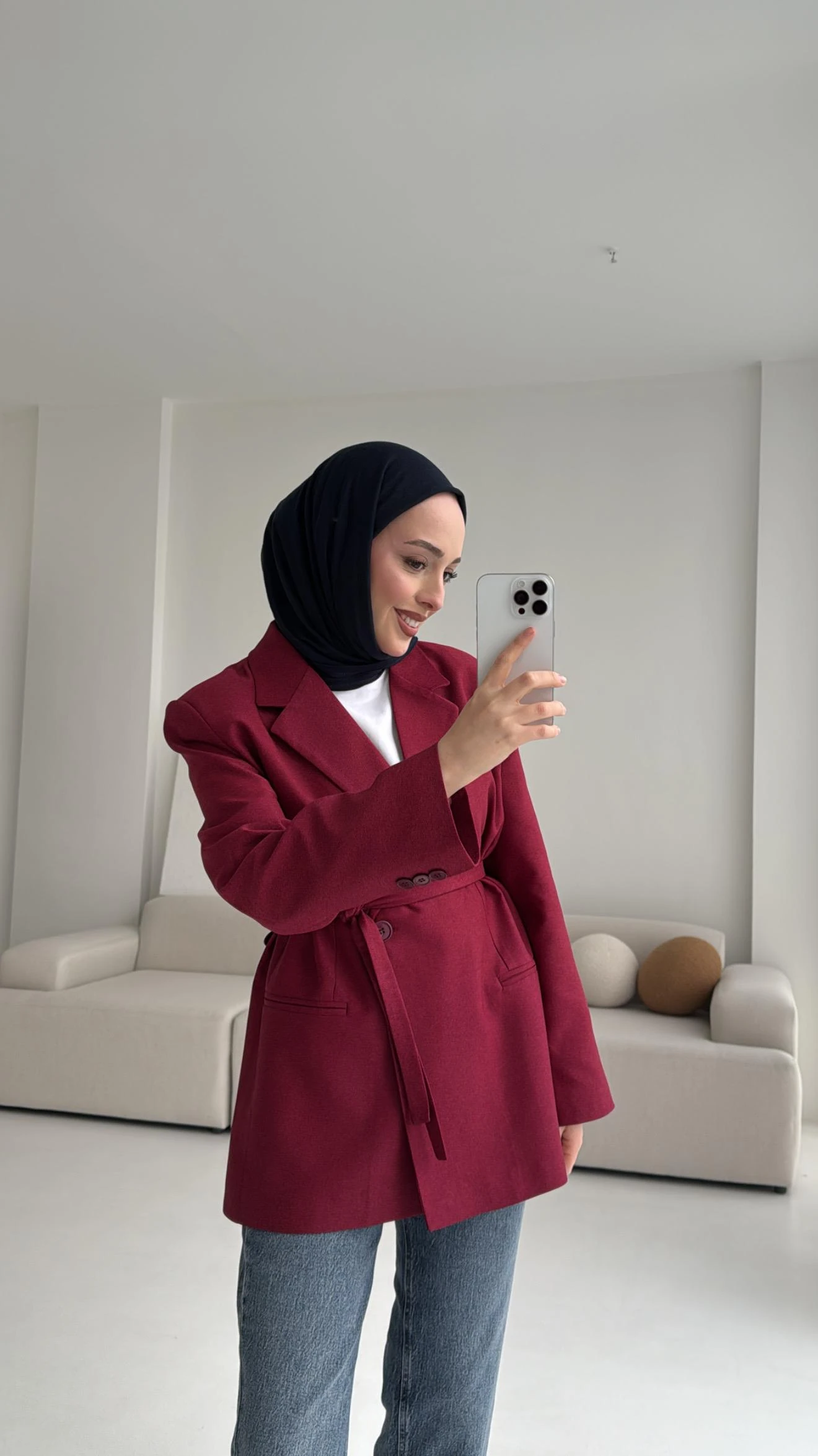 Bağlamalı Blazer Ceket Bordo