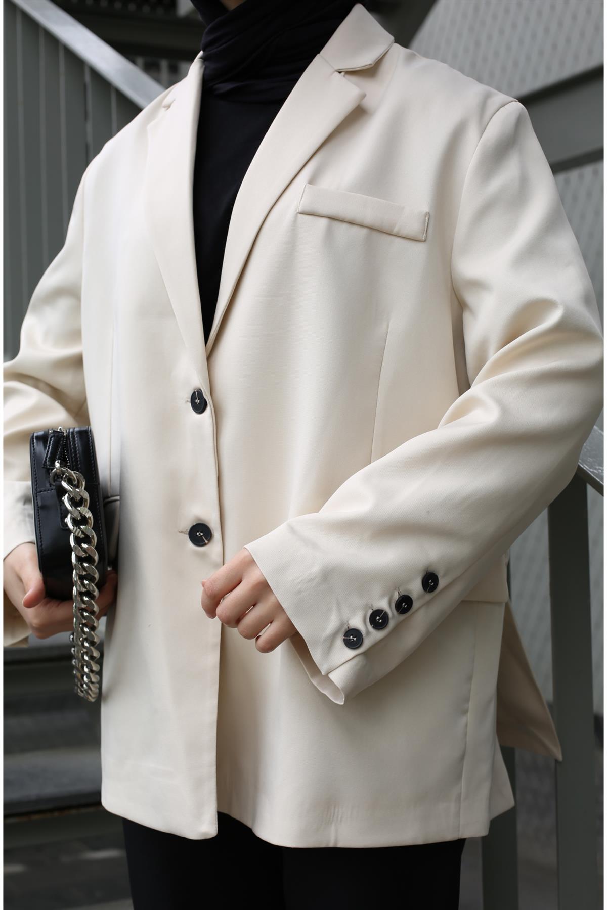 Bej Dadfit Oversize Blazer