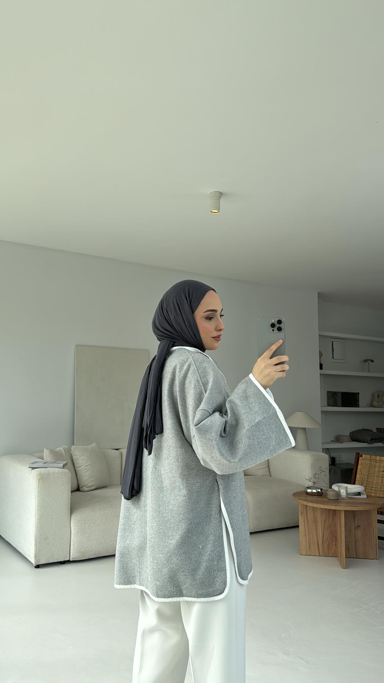 Mevsimlik Kaşe Bağlamalı Kimono Gri