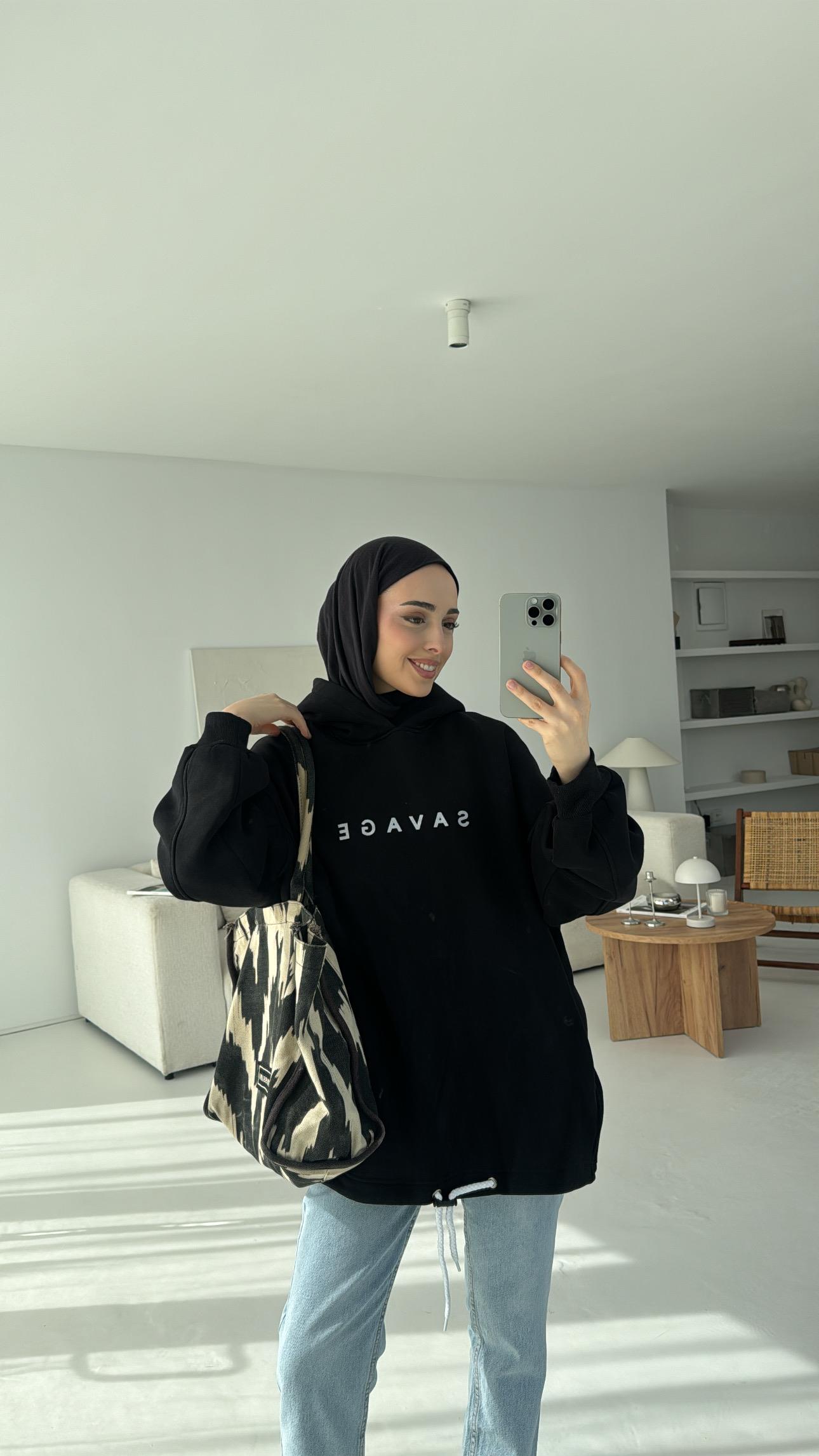 Savage Baskılı Swetshirt Siyah