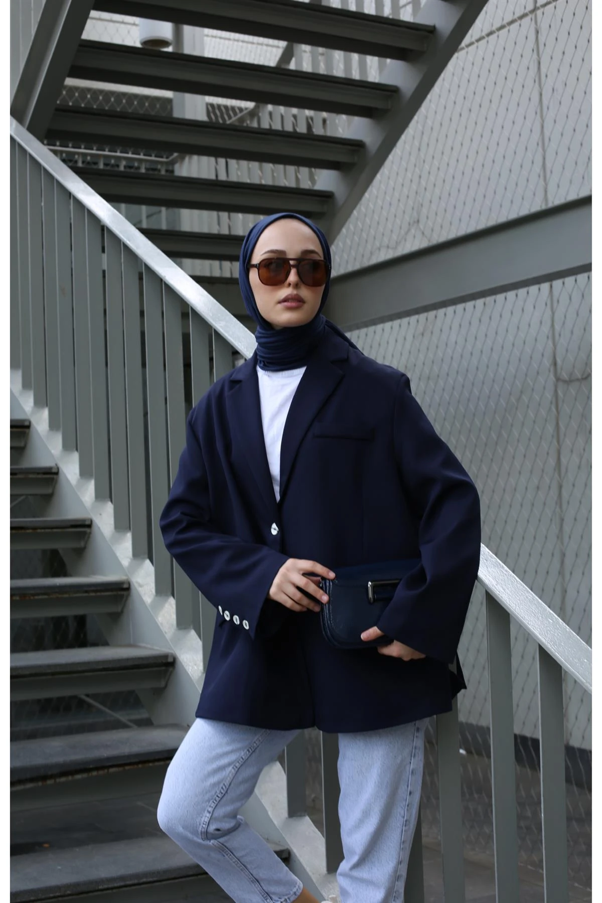 Lacivert Dadfit Oversize Blazer