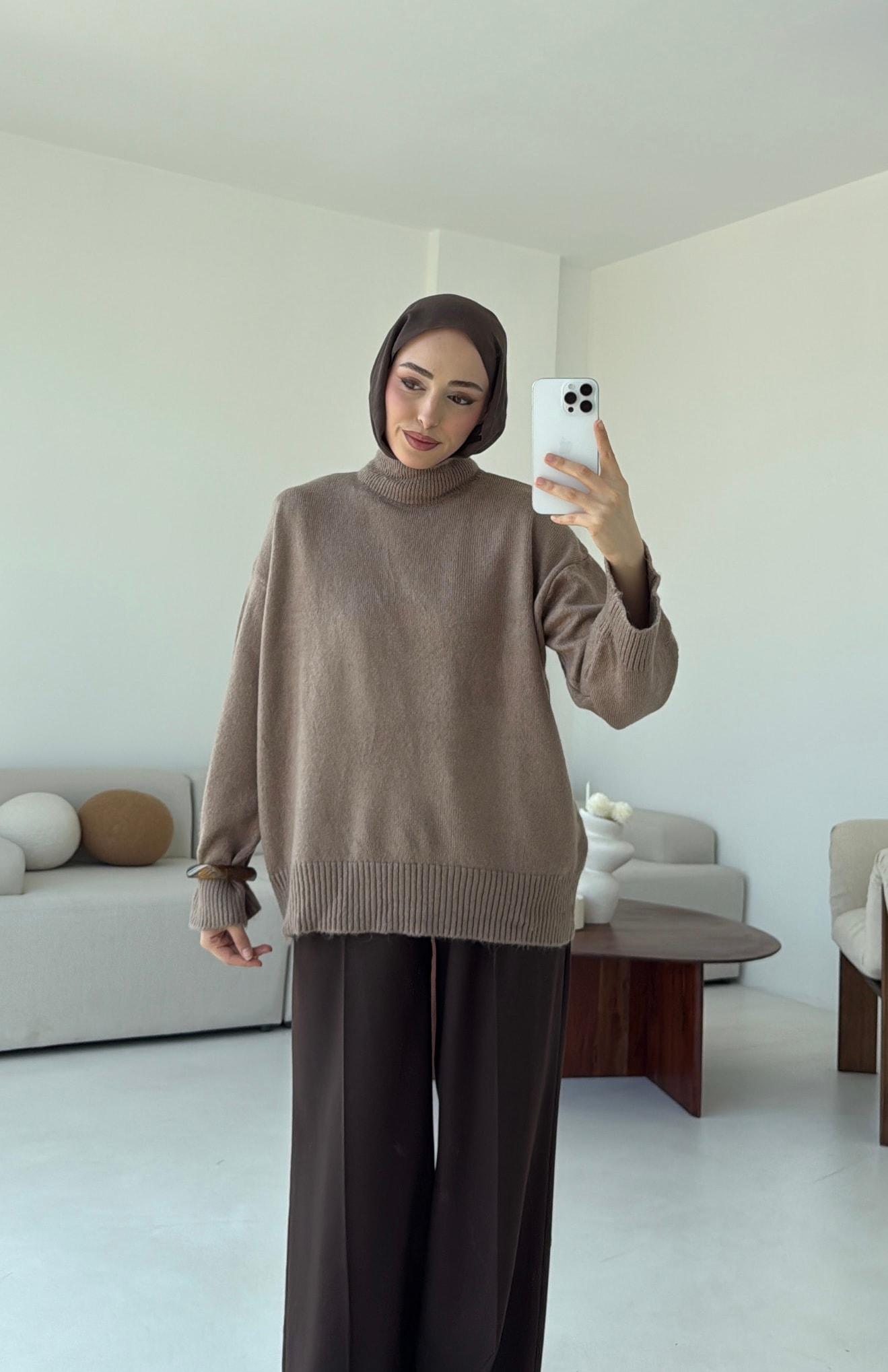 Yarım Yaka Triko Kazak Vizon