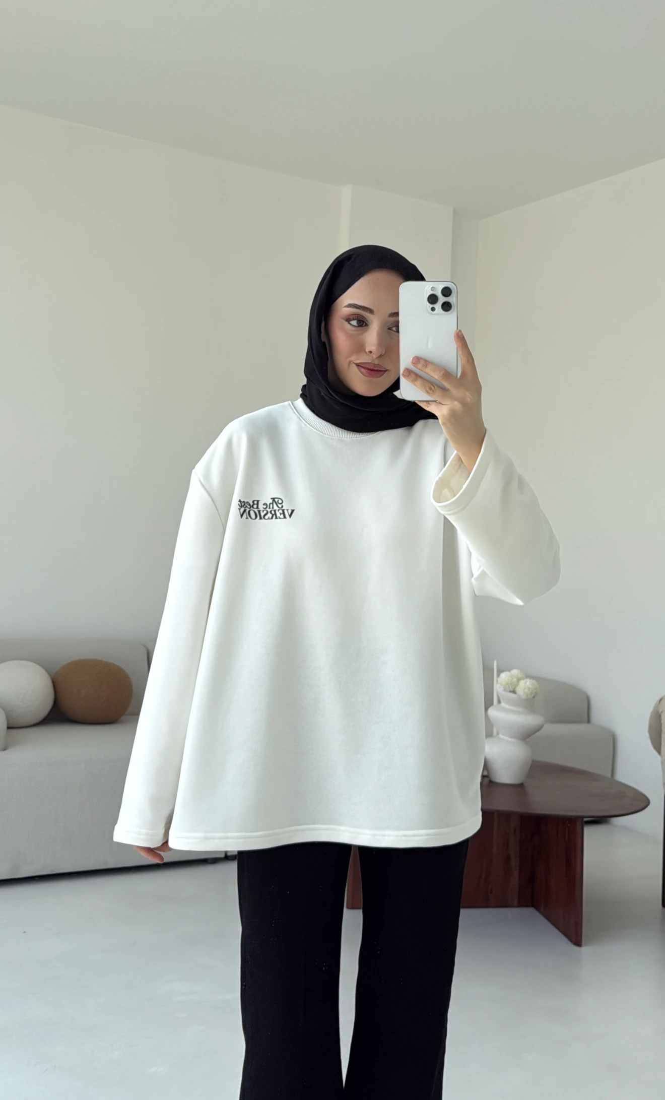 Version Baskılı Sweatshirt Beyaz
