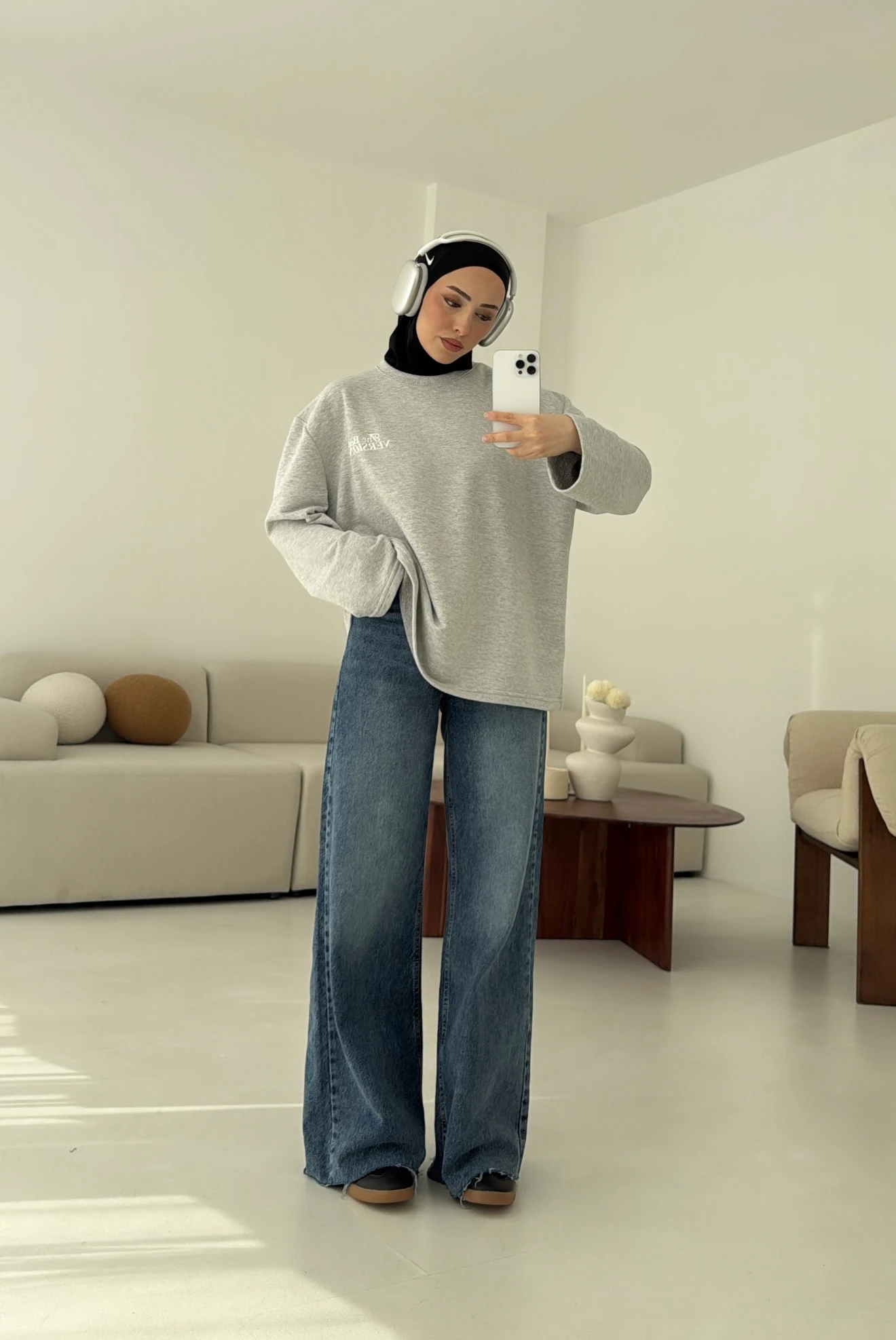 Version Baskılı Sweatshirt Gri