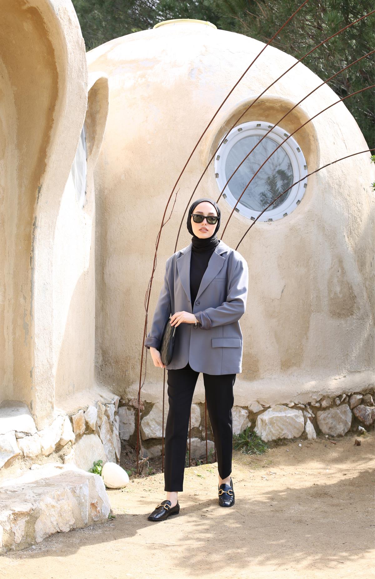 Oversize Kesim Blazer Ceket Antrasit