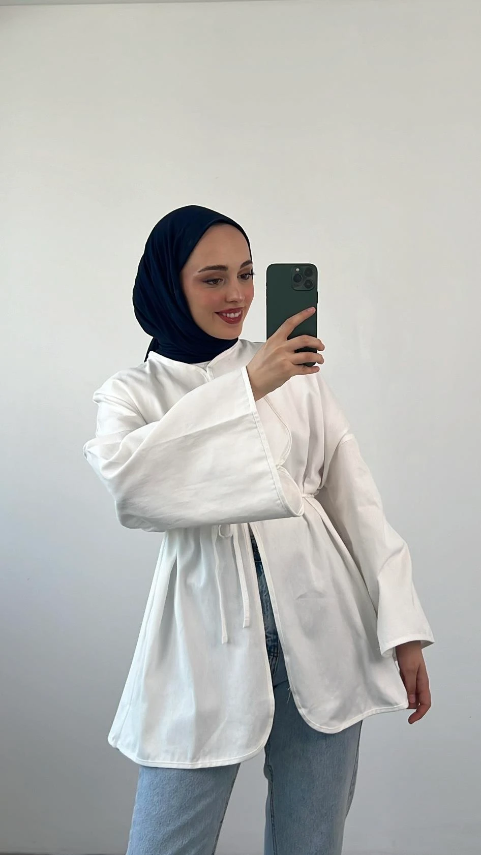 Seyyar Kemerli Kimono Beyaz