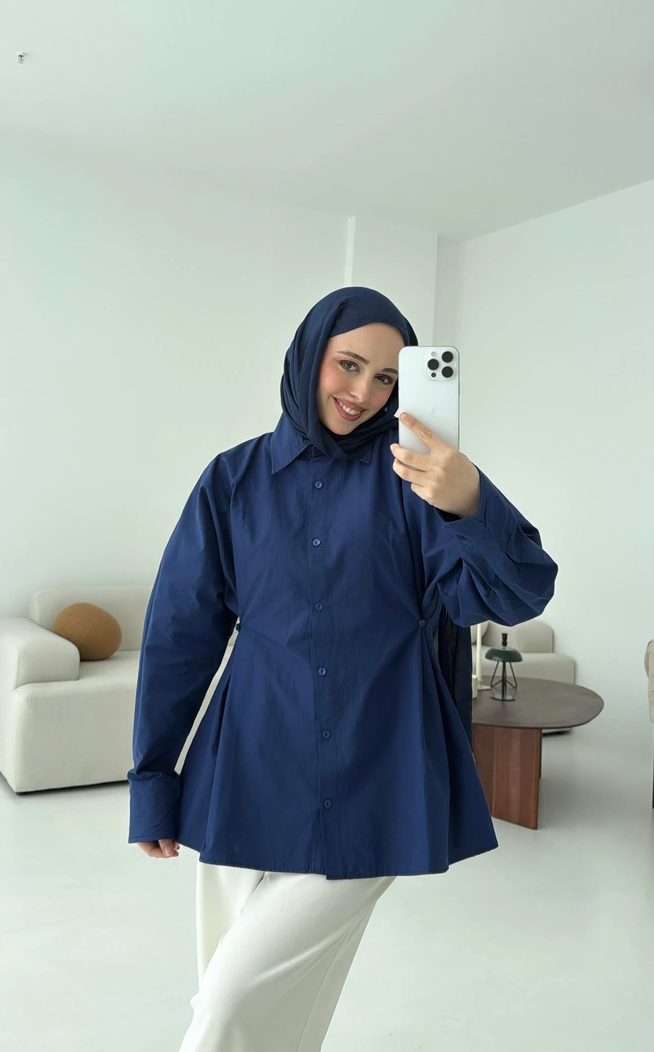 Yanları Düğmeli Gömlek Lacivert