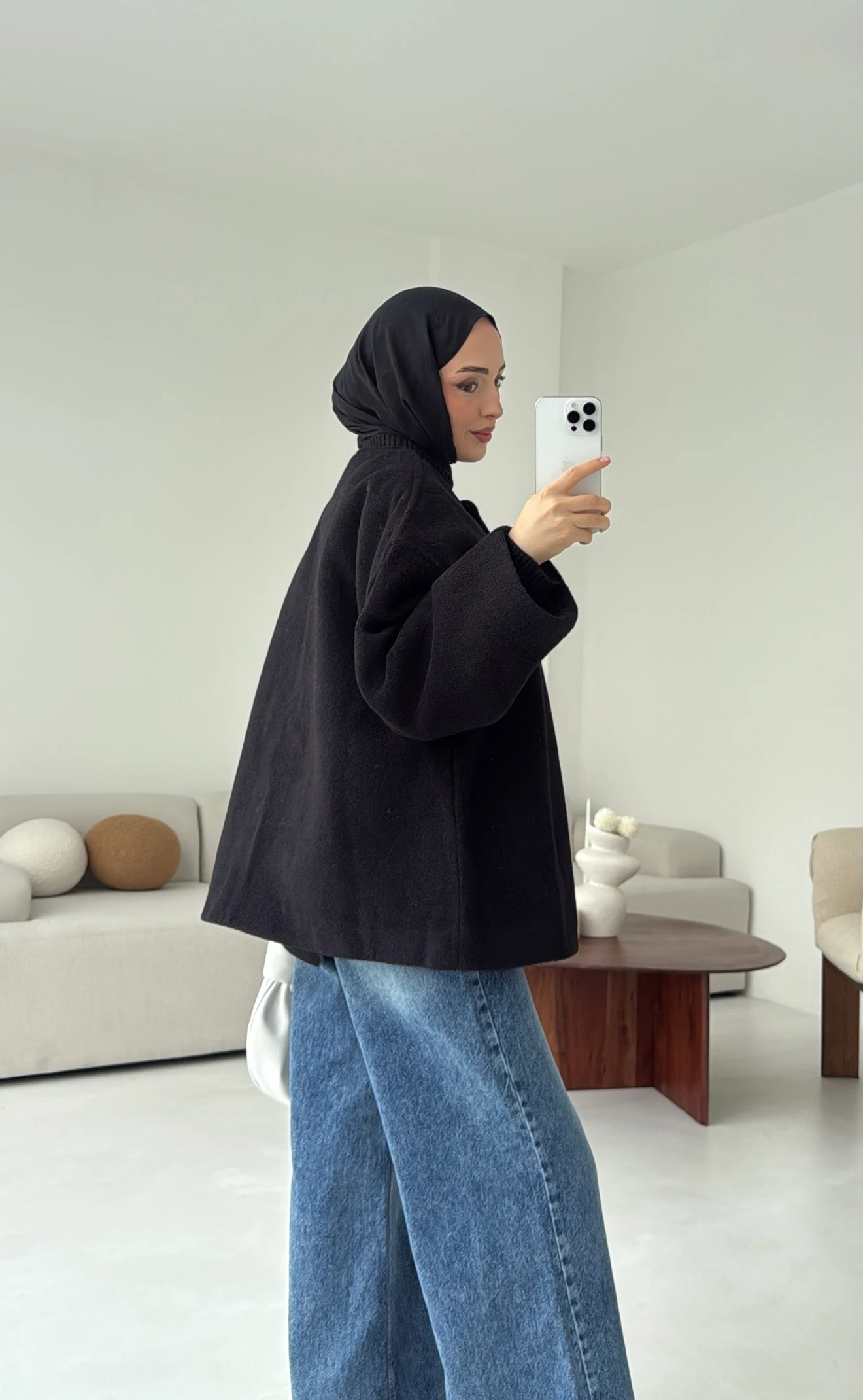 Gizli Düğmeli Kaban Siyah