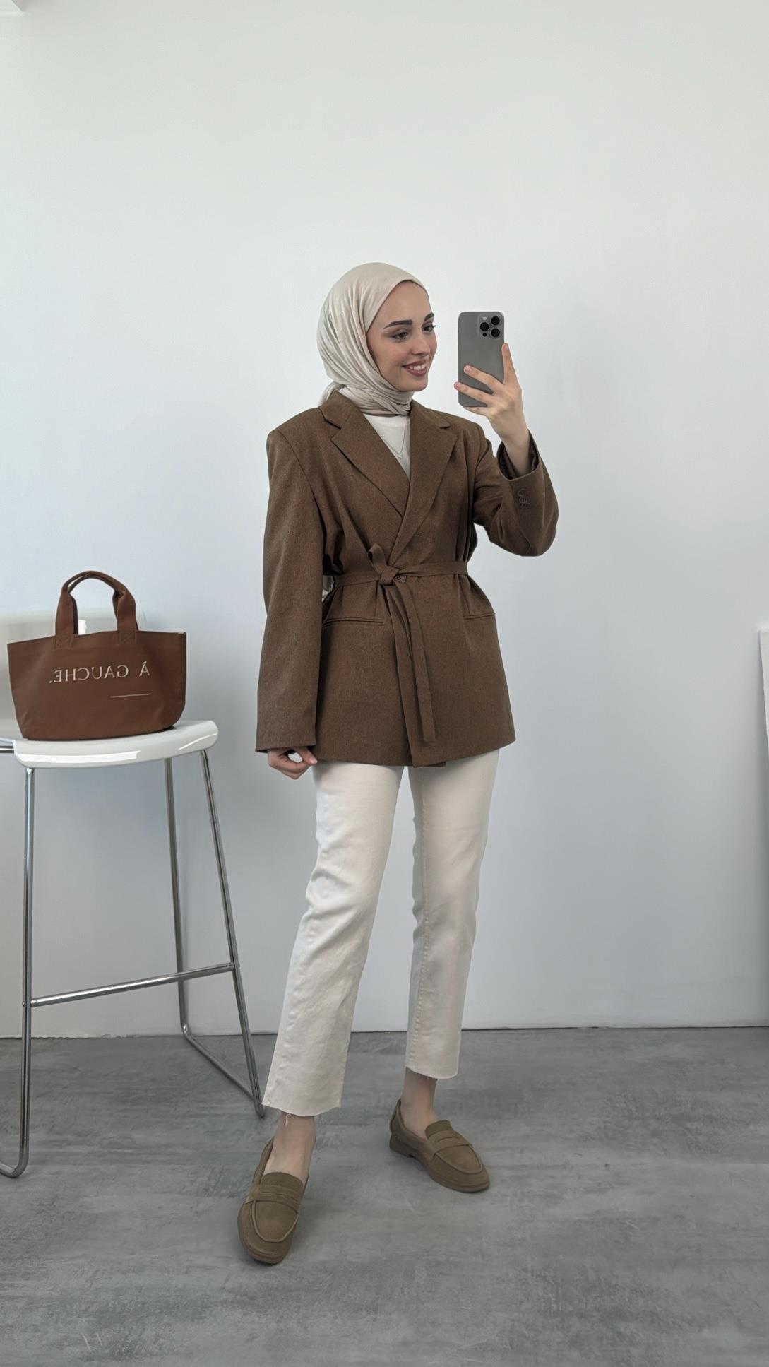 Bağlamalı Blazer Ceket Kahve