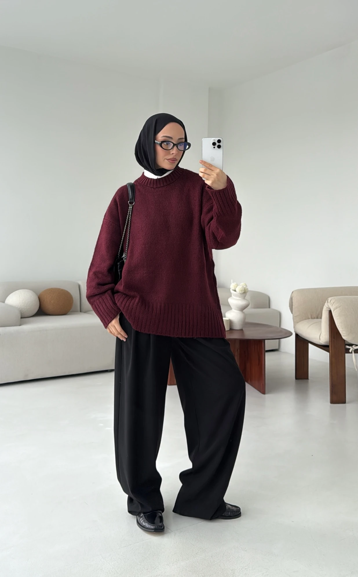 Oversize Soft Triko Kazak Bordo