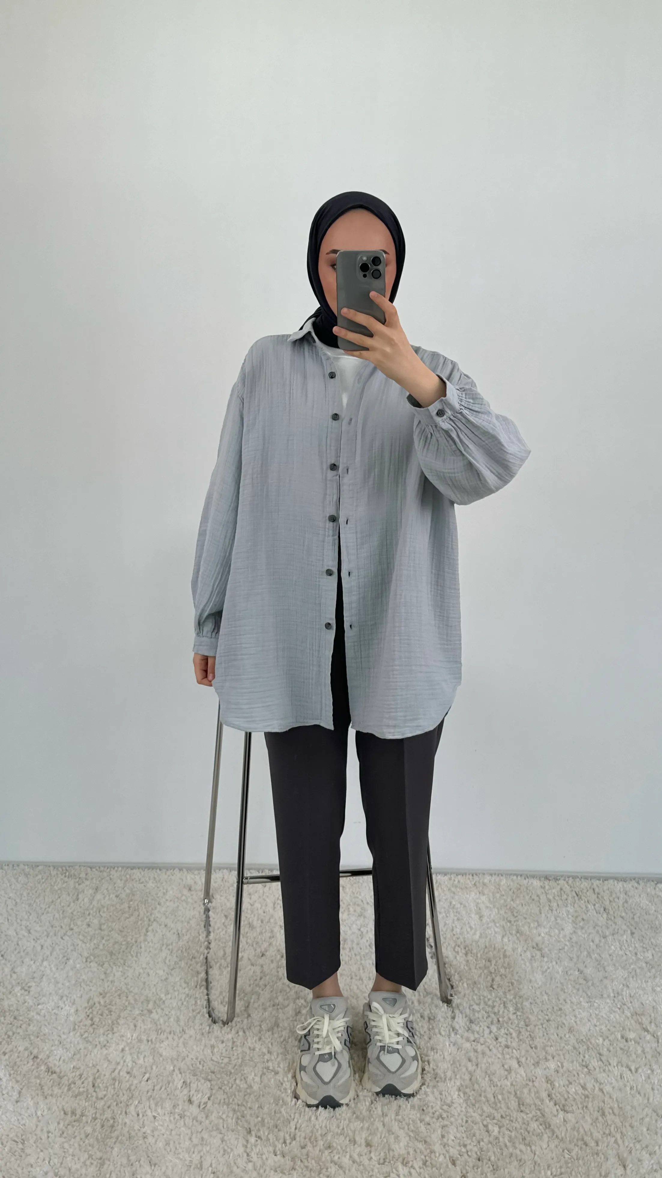 Oversize Müslin Gömlek Gri